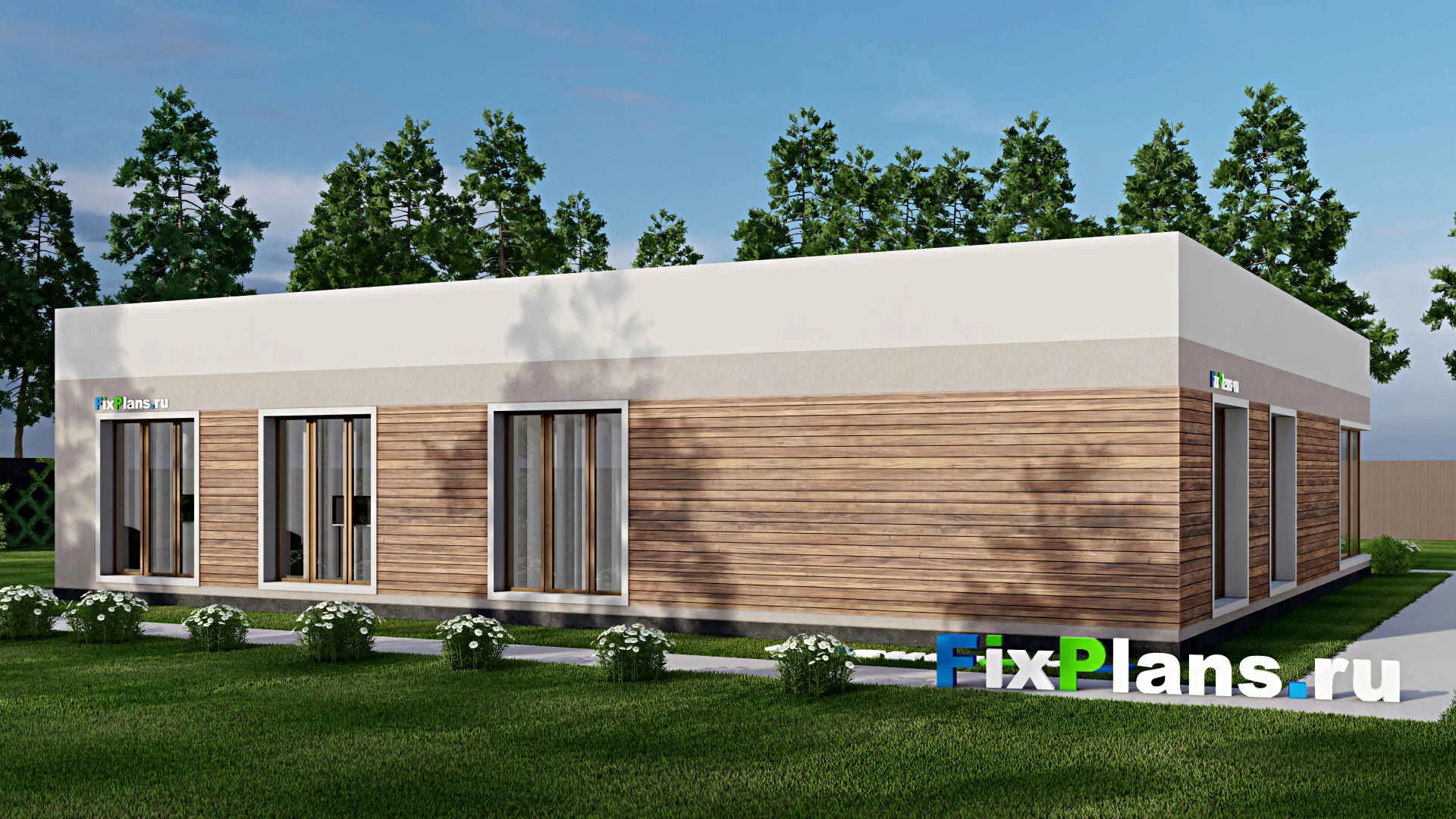 F-8936 - Проект одноэтажного дома 18 на 18, площадью 240 м² с гаражом на 2 машины и 3 спальнями