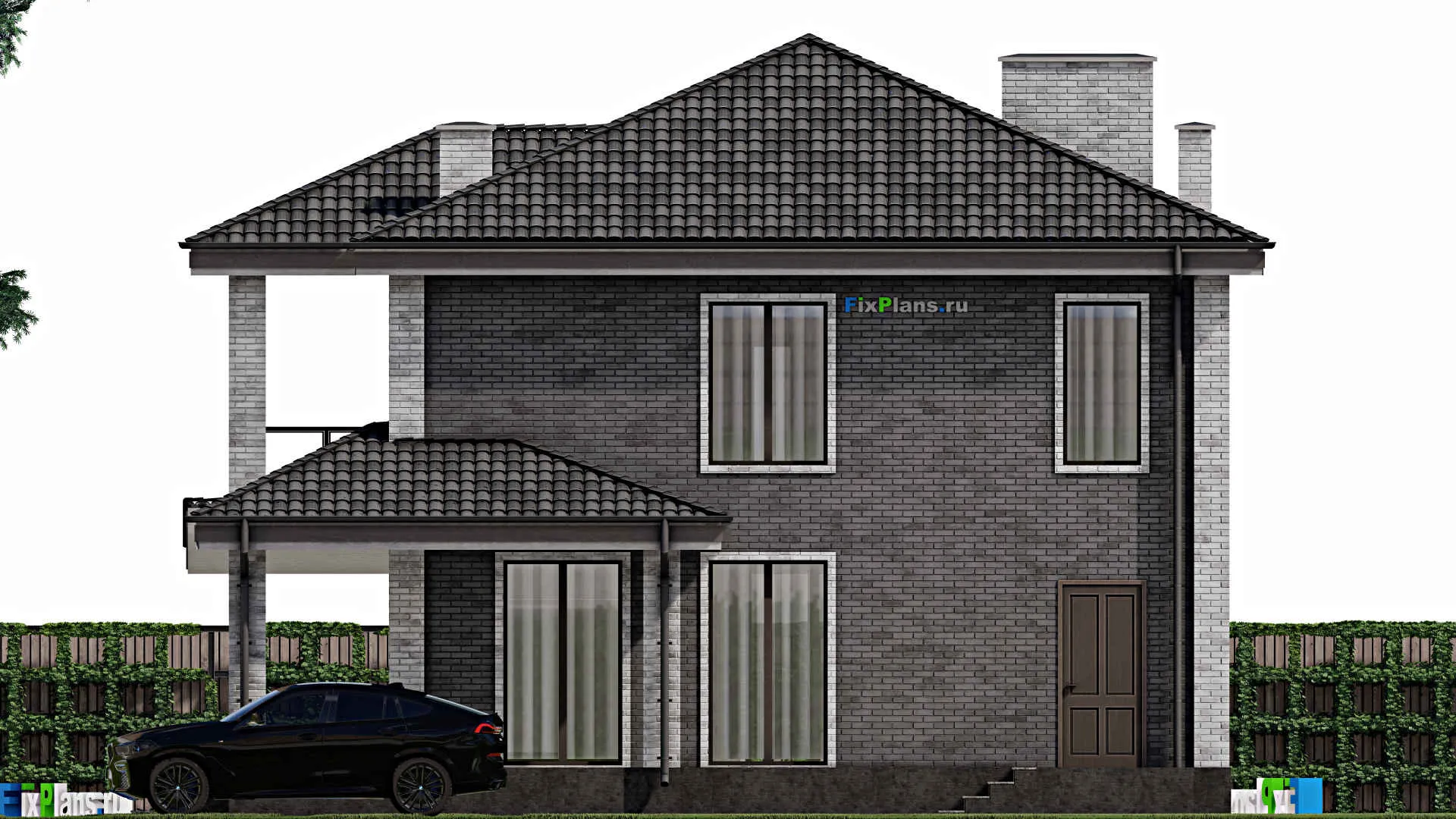 F-1646 - Проект двухэтажного дома 11 на 13, площадью 250 м² с террасой, балконом и 4 спальнями