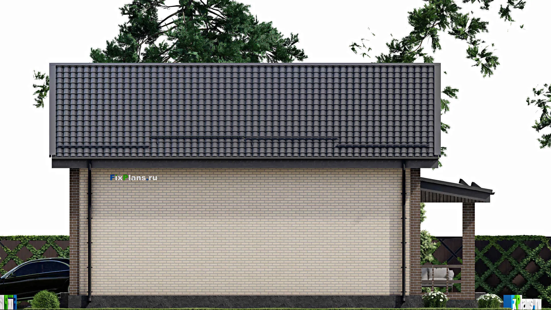 F-4688 - Планы дома с мансардой 12 на 14, площадью 200 м² с террасой, балконом, гаражом на 1 машину и 3 спальнями