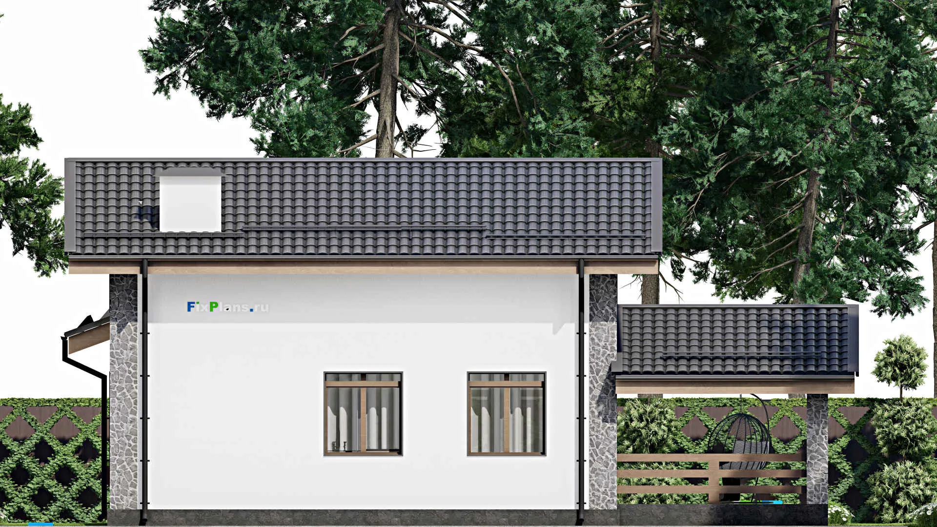 F-5084 - Проект дома с мансардой 10 на 15, площадью 170 м² с террасой, баней и 2 спальнями