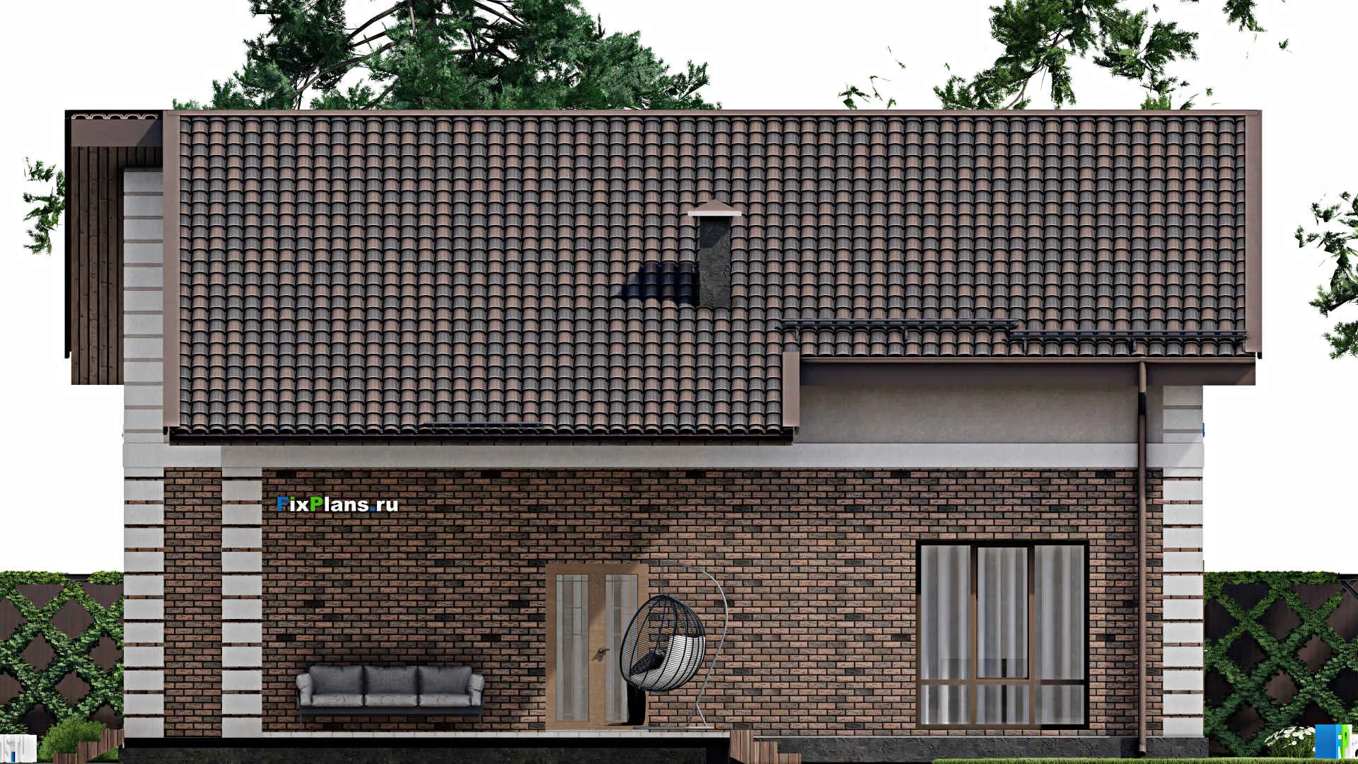 F-8207 - Планы дома с мансардой 12 на 14, площадью 240 м² с террасой и 1 спальнями