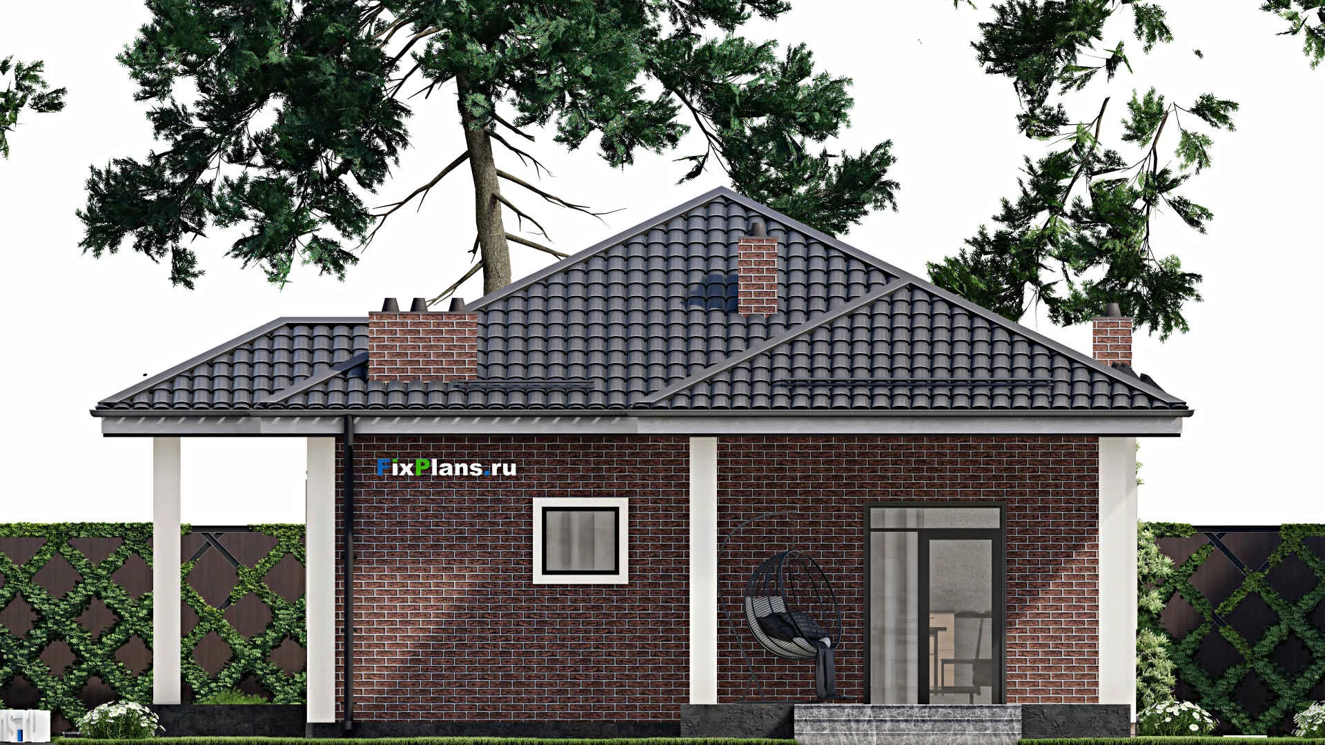 F-4445 - План одноэтажного дома 10 на 13, площадью 110 м² с террасой и 3 спальнями