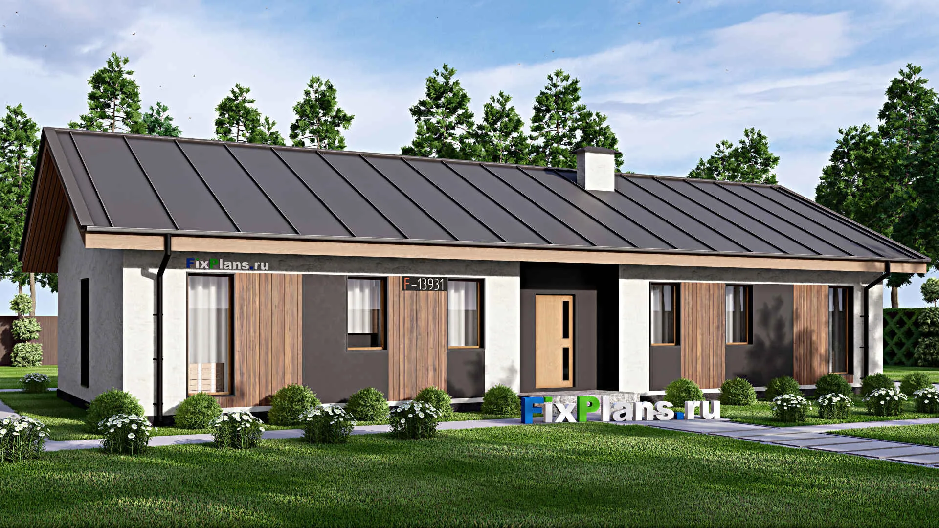 F-13931 - Проект одноэтажного дома 12 на 20, площадью 160 м² с террасой и 3 спальнями