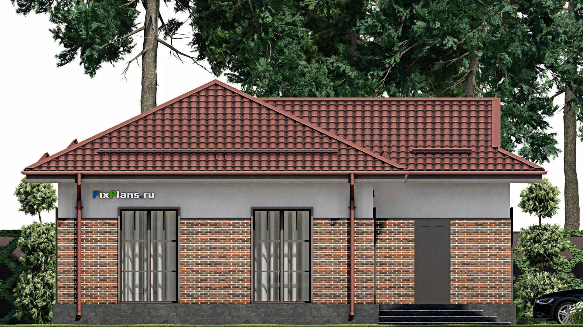 F-1952 - Проект одноэтажного дома 12 на 14, площадью 100 м² с 2 спальнями