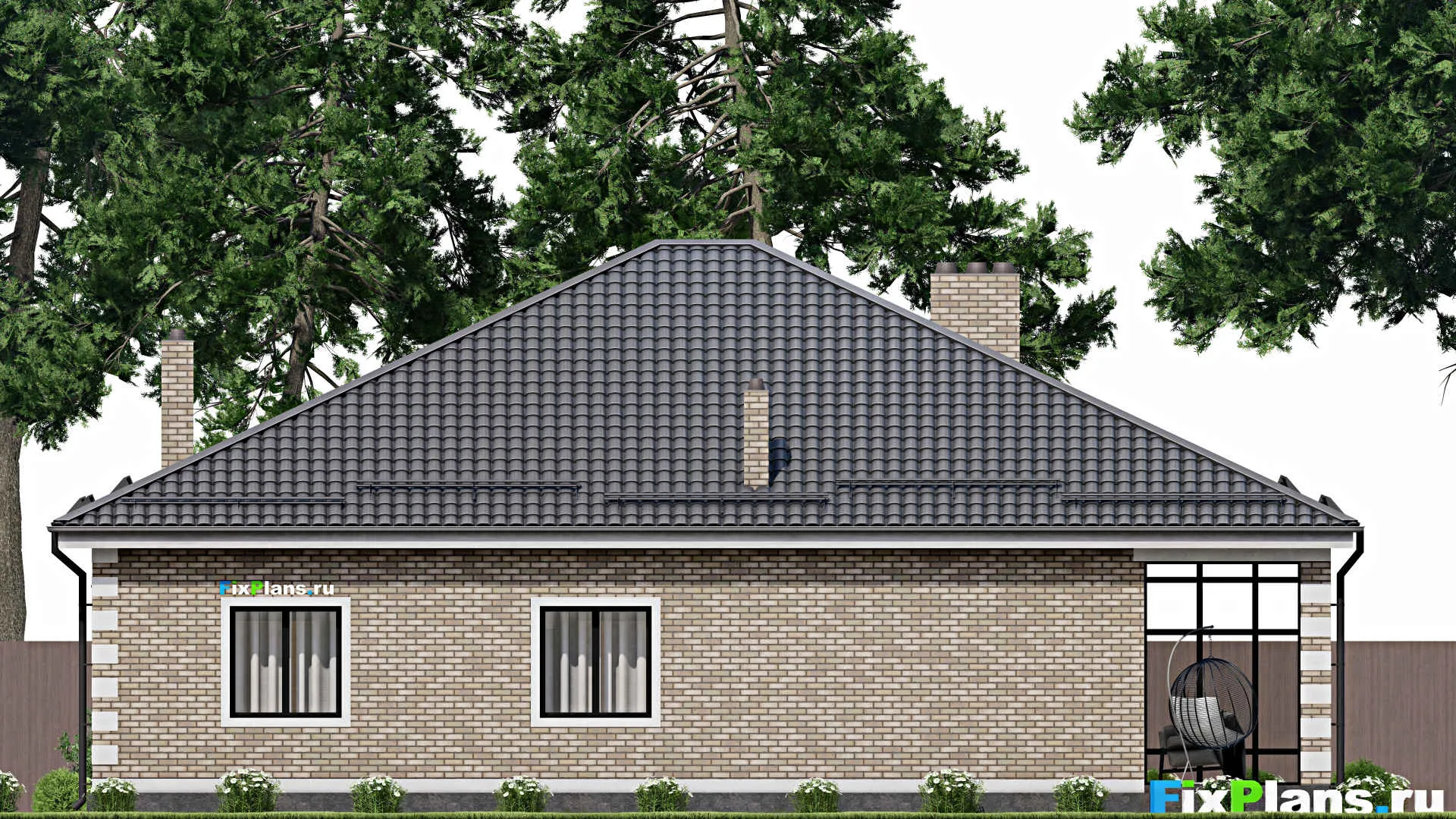 F-2420 - План одноэтажного дома 15 на 16, площадью 220 м² с террасой и 3 спальнями