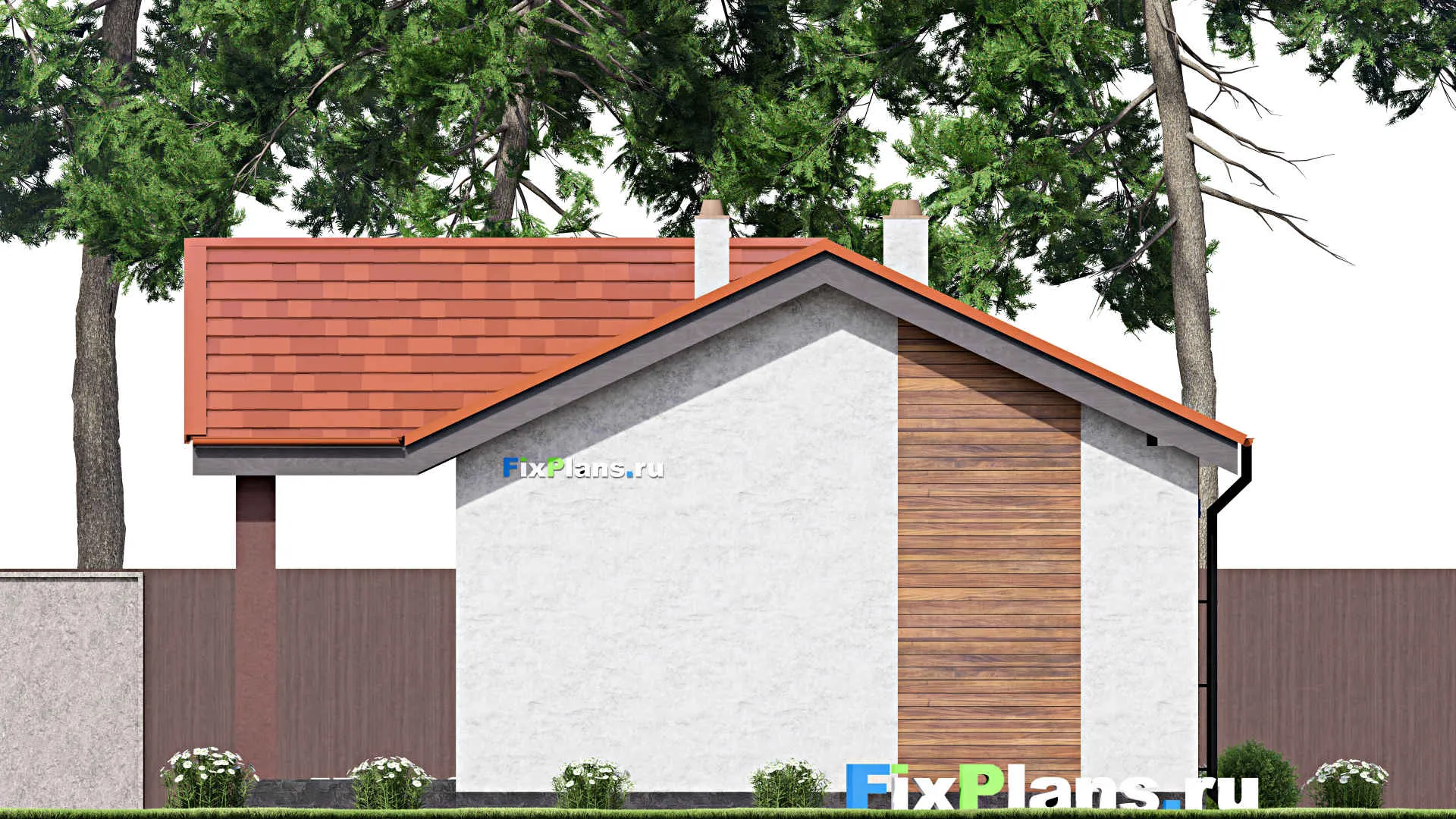 F-14966 - Проект бани 9 на 10, площадью 60 м² с комнатой отдыха, терассой и санузлом