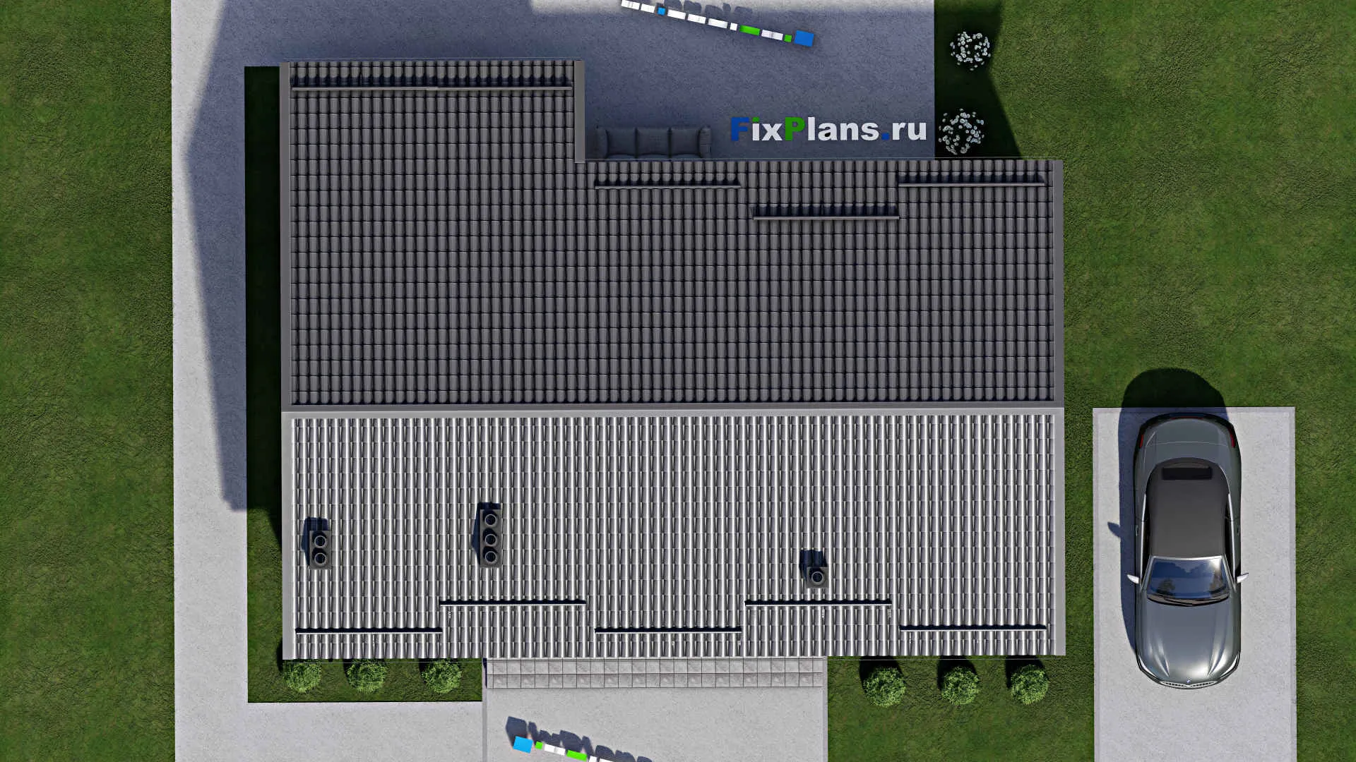 F-2852 - Проект одноэтажного дома 10 на 15, площадью 130 м² с террасой и 3 спальнями