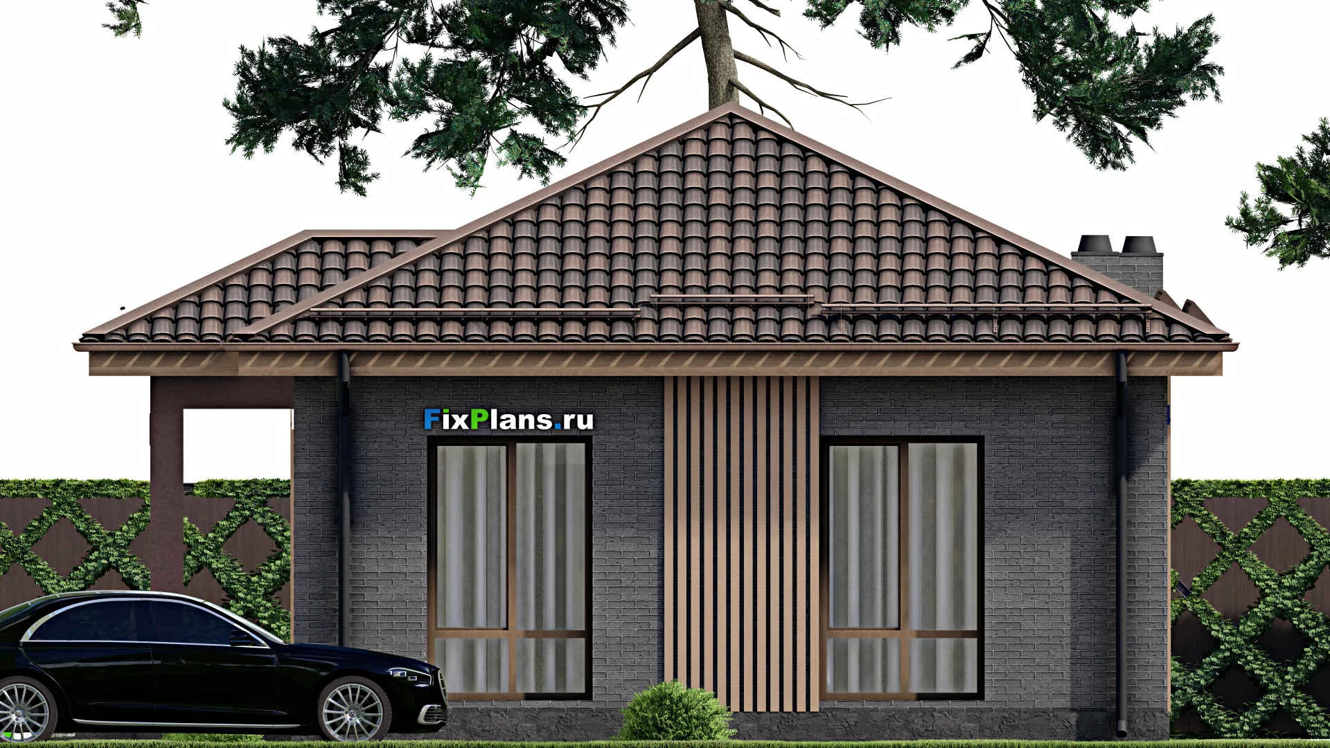 F-7451 - Проект одноэтажного дома 10 на 10, площадью 60 м² с 2 спальнями