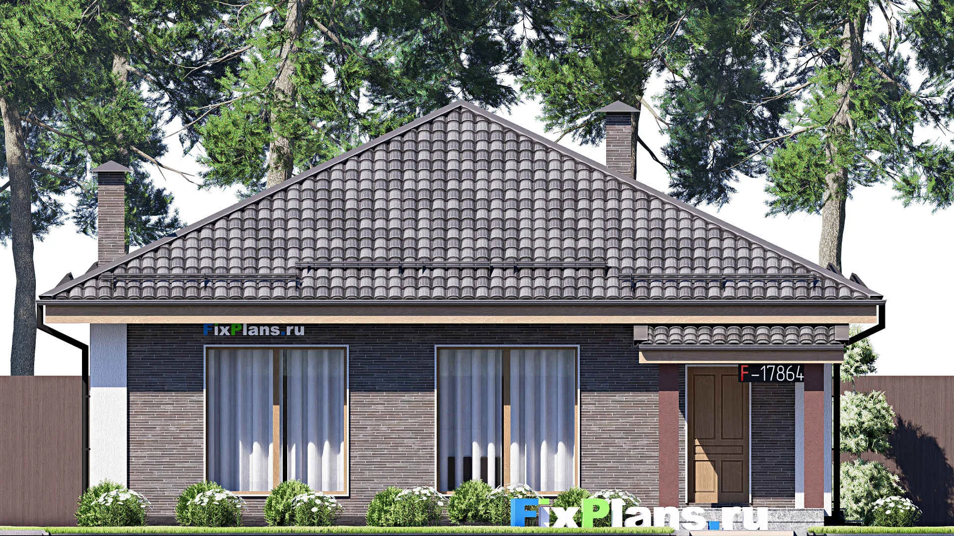 F-17864 - План одноэтажного дома 12 на 13, площадью 110 м² с 3 спальнями