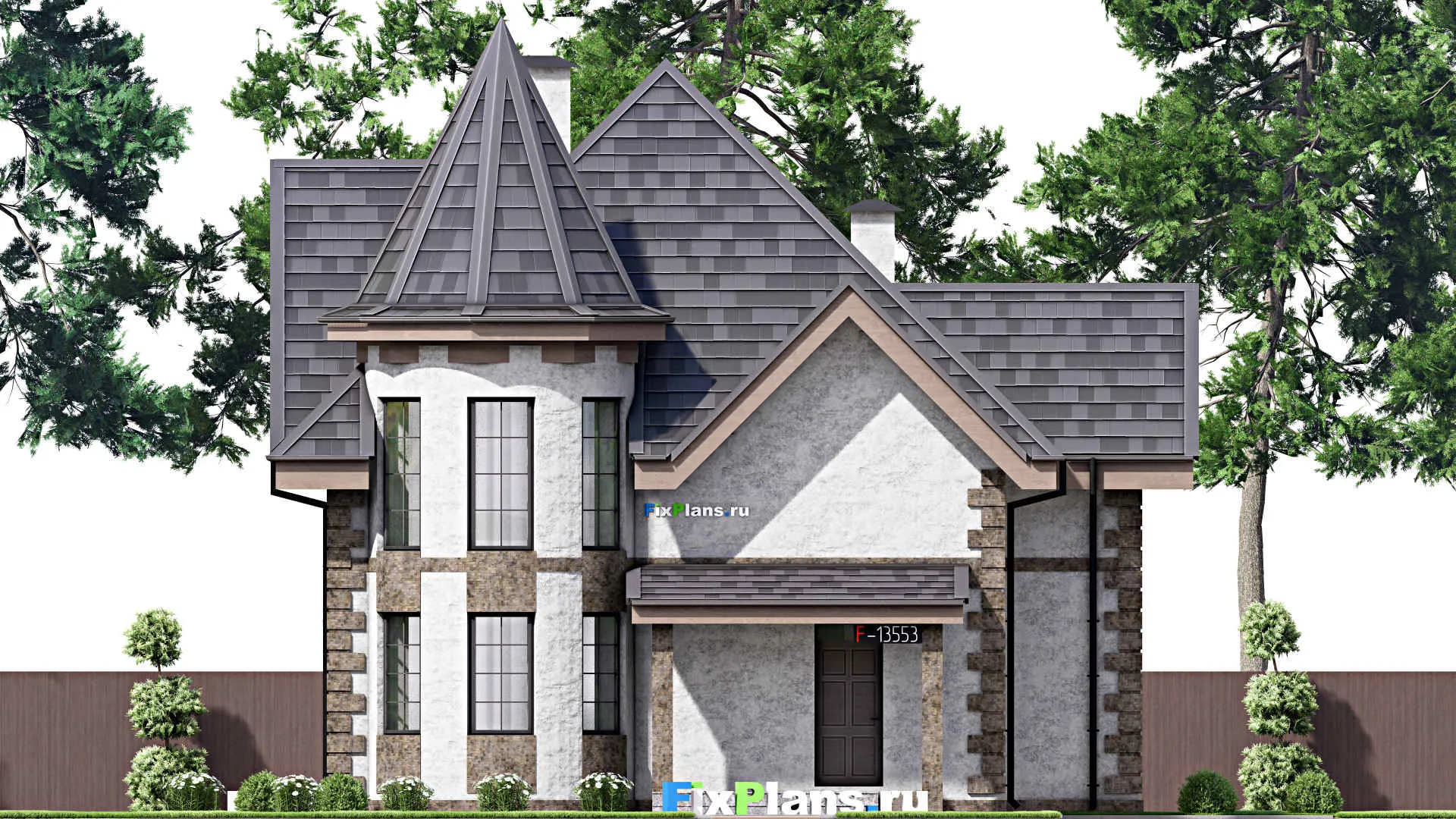 F-13553 - Планы дома с мансардой 12 на 15, площадью 200 м² с балконом и 4 спальнями