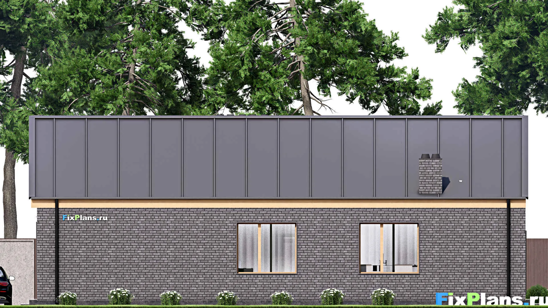 F-15785 - Проект одноэтажного дома 12 на 17, площадью 140 м² с террасой и 3 спальнями