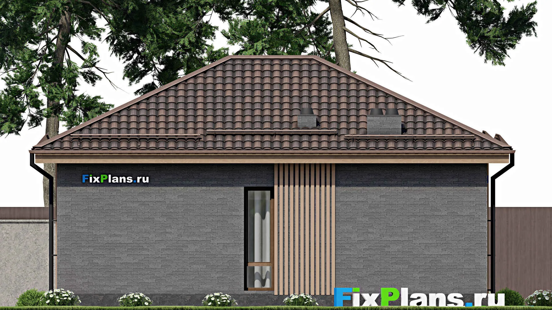 F-7451 - Проект одноэтажного дома 10 на 10, площадью 60 м² с 2 спальнями