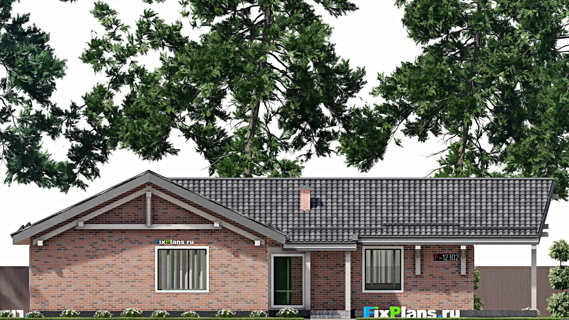 F-12302 - Проект одноэтажного дома 16 на 21, площадью 190 м² с террасой, баней и 3 спальнями