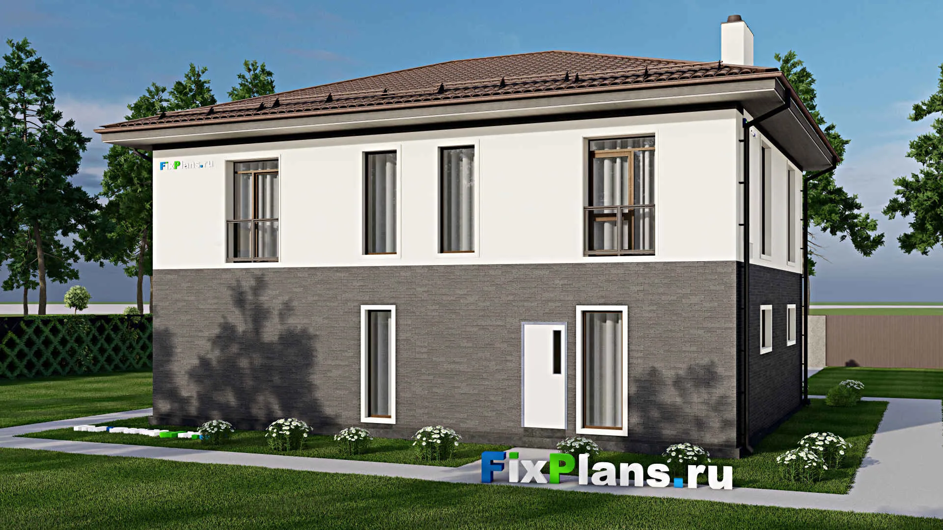 F-4634 - Планы двухэтажного дома 11 на 14, площадью 240 м² с гаражом на 1 машину и 5 спальнями