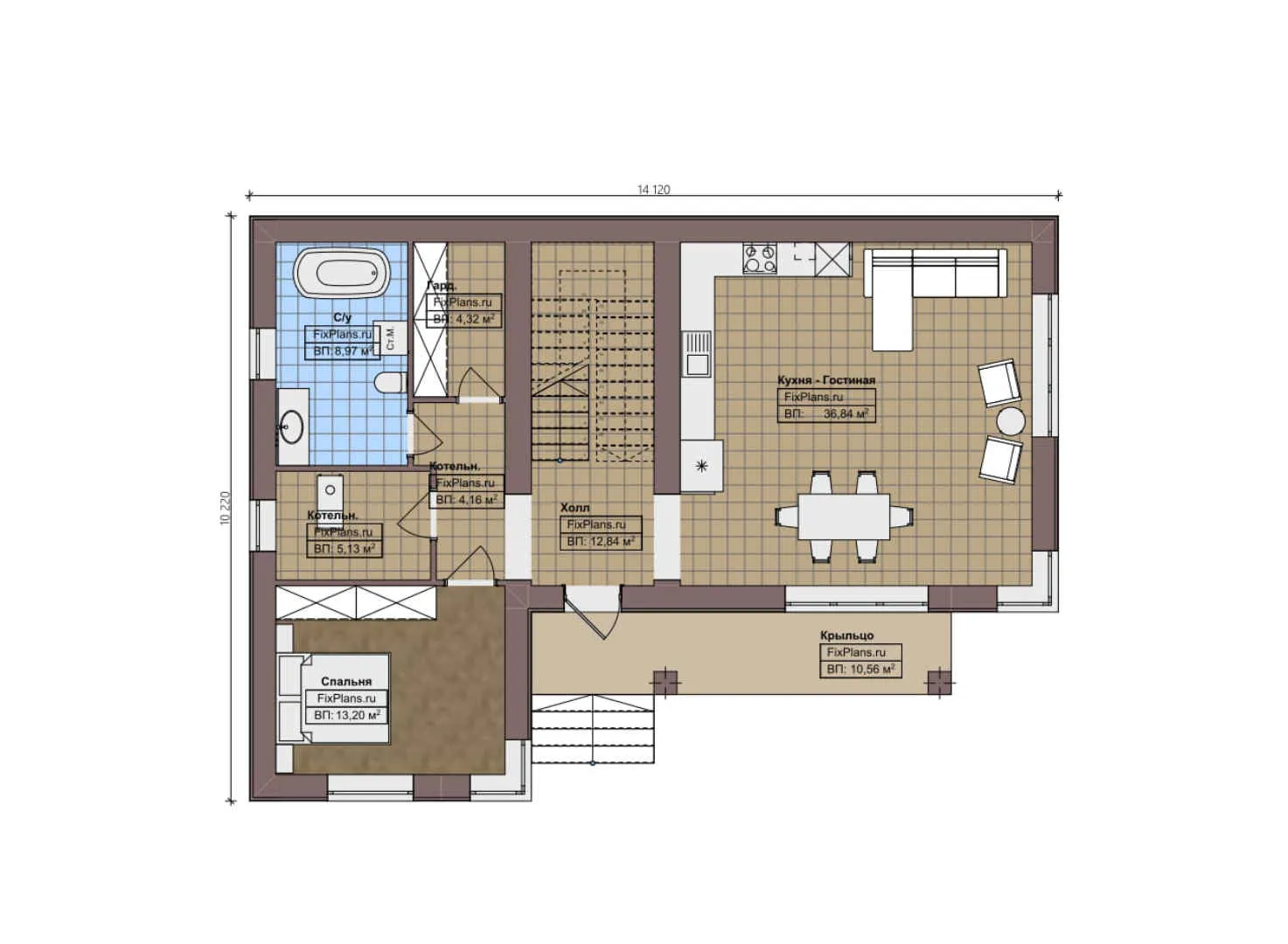 F-1889 - Планы двухэтажного дома 11 на 15, площадью 200 м² с балконом и 3 спальнями