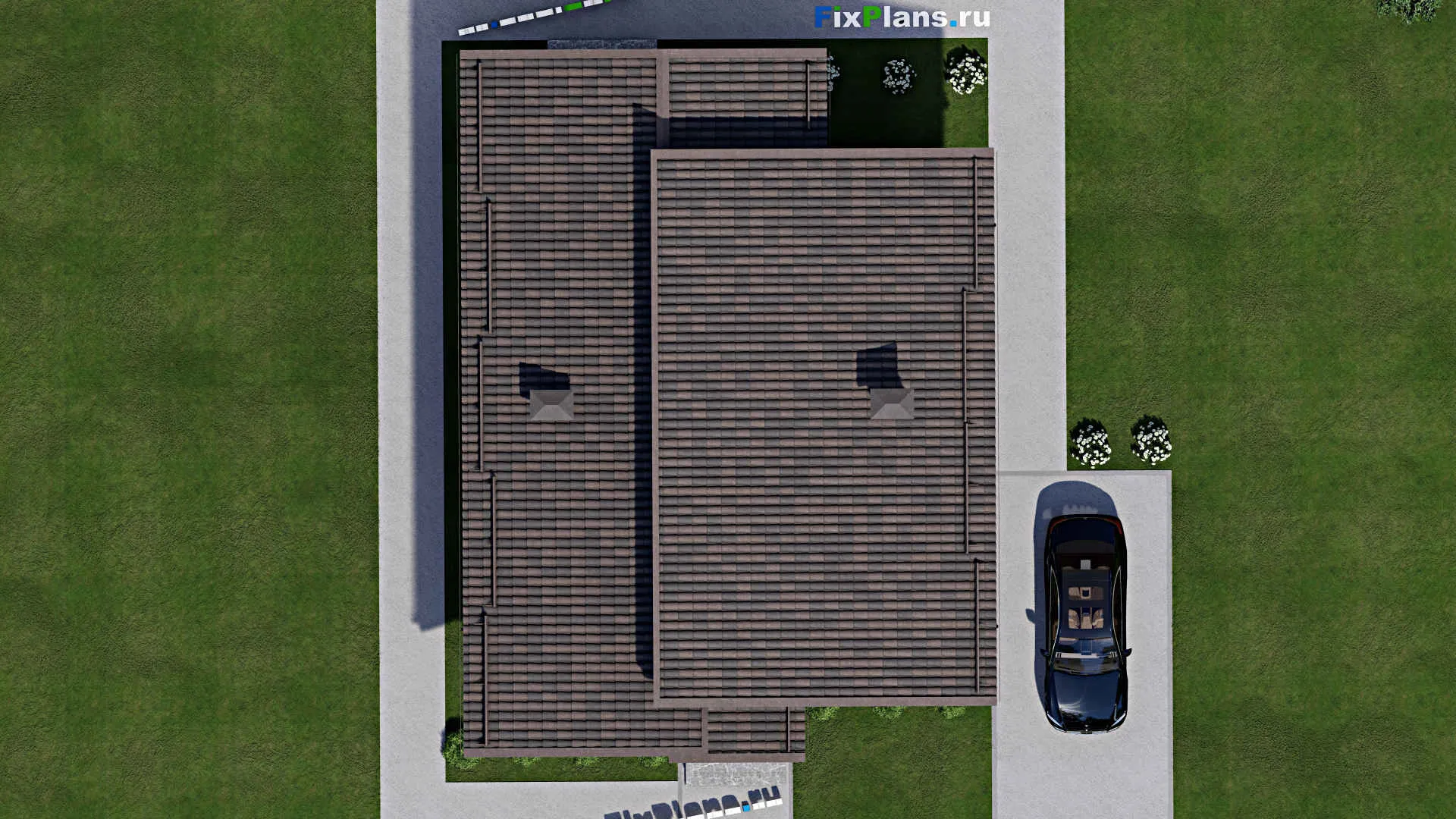 F-6335 - Проект одноэтажного дома 11 на 13, площадью 120 м² с террасой и 3 спальнями