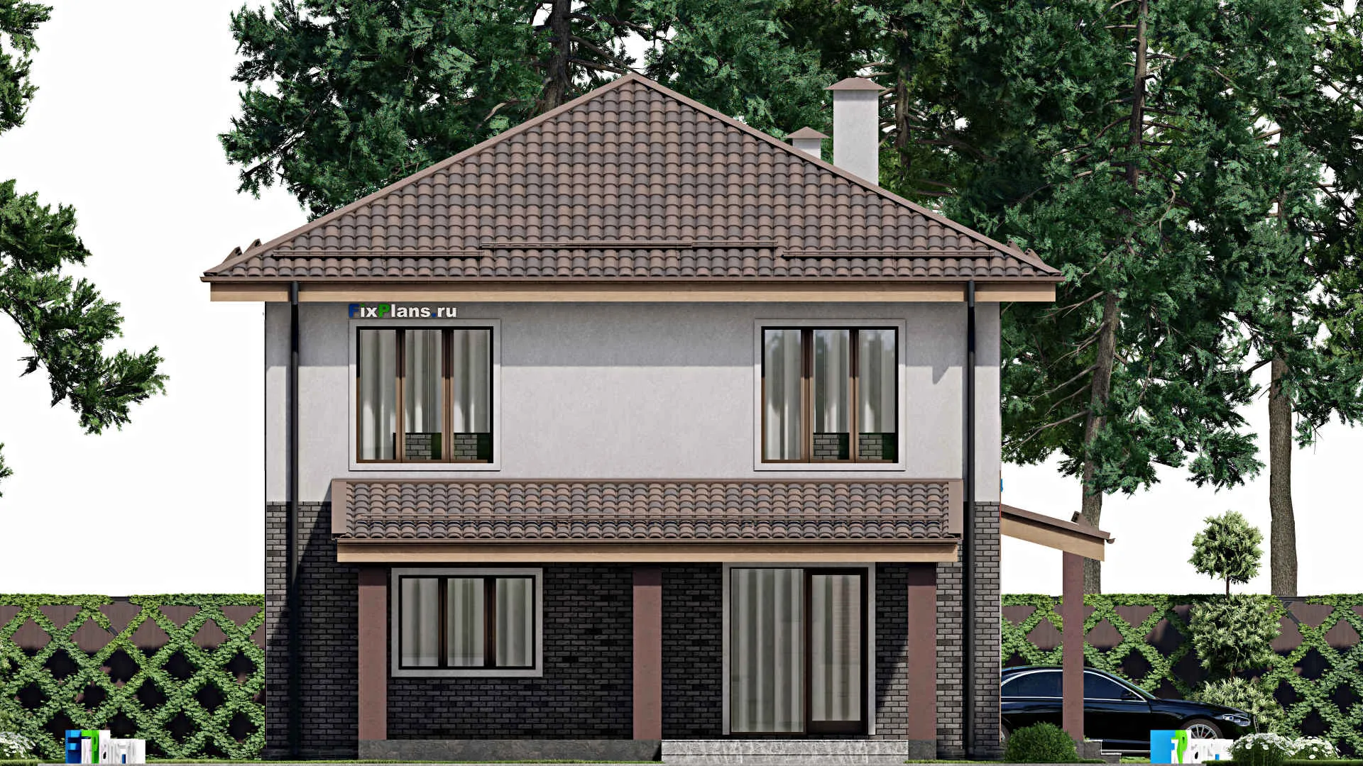 F-10511 - Планы двухэтажного дома 12 на 14, площадью 200 м² с террасой и 4 спальнями