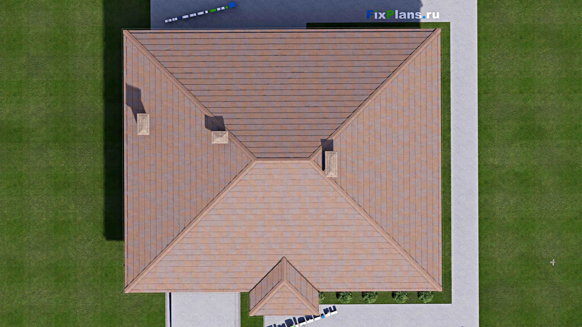 F-12212 - План одноэтажного дома 15 на 16, площадью 170 м² с гаражом на 2 машины и 3 спальнями