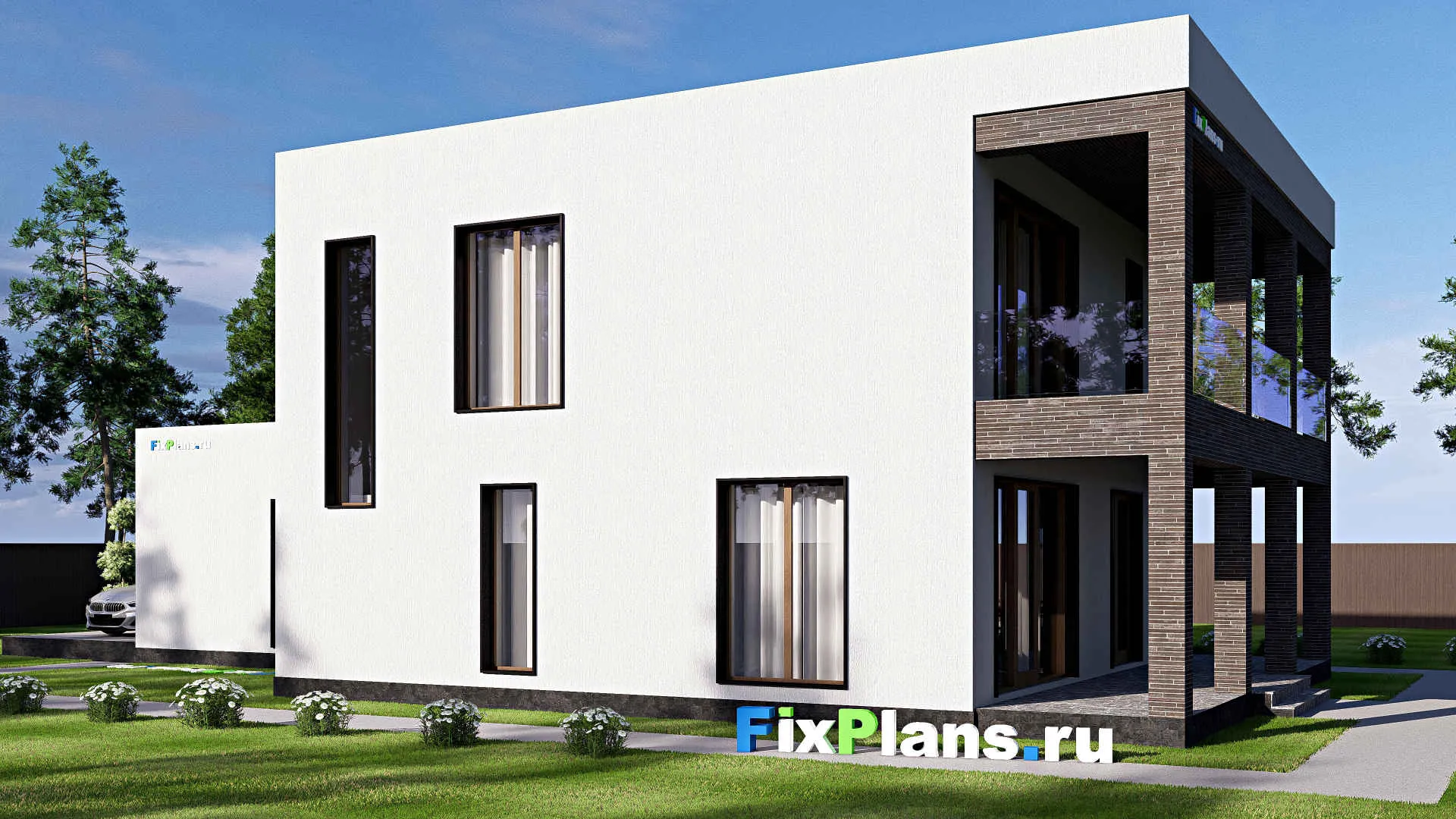 F-19583 - Проект двухэтажного дома 12 на 21, площадью 280 м² с террасой, балконом, гаражом на 1 машину и 5 спальнями