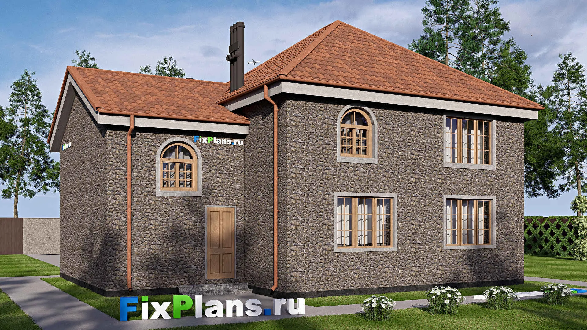 F-20186 - Проект двухэтажного дома 13 на 13, площадью 190 м² с гаражом на 1 машину и 3 спальнями