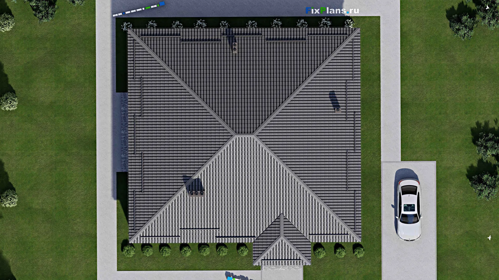 F-2420 - План одноэтажного дома 15 на 16, площадью 220 м² с террасой и 3 спальнями