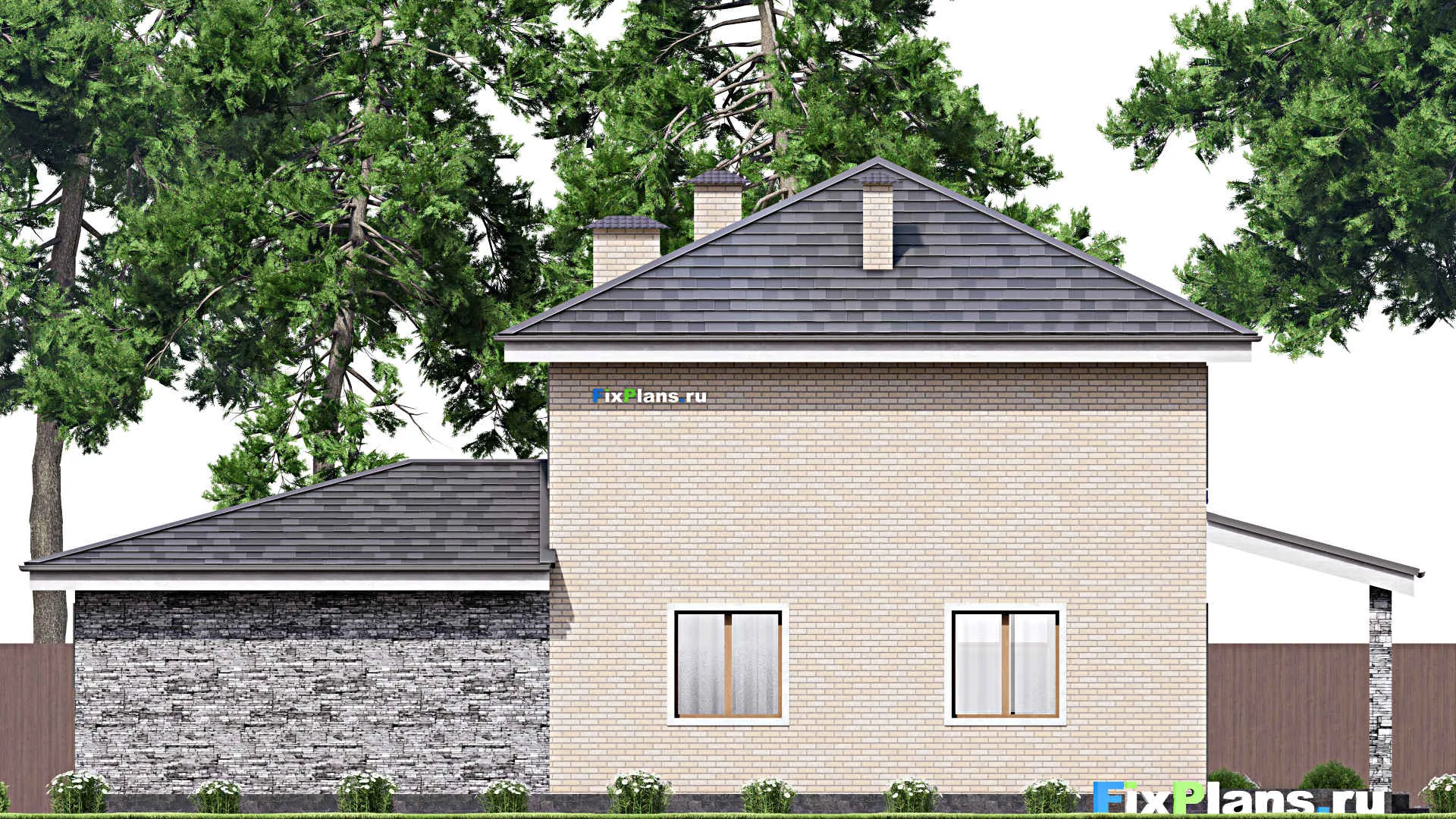 F-13364 - Планы двухэтажного дома 9 на 18, площадью 180 м² с террасой, гаражом на 2 машины и 3 спальнями