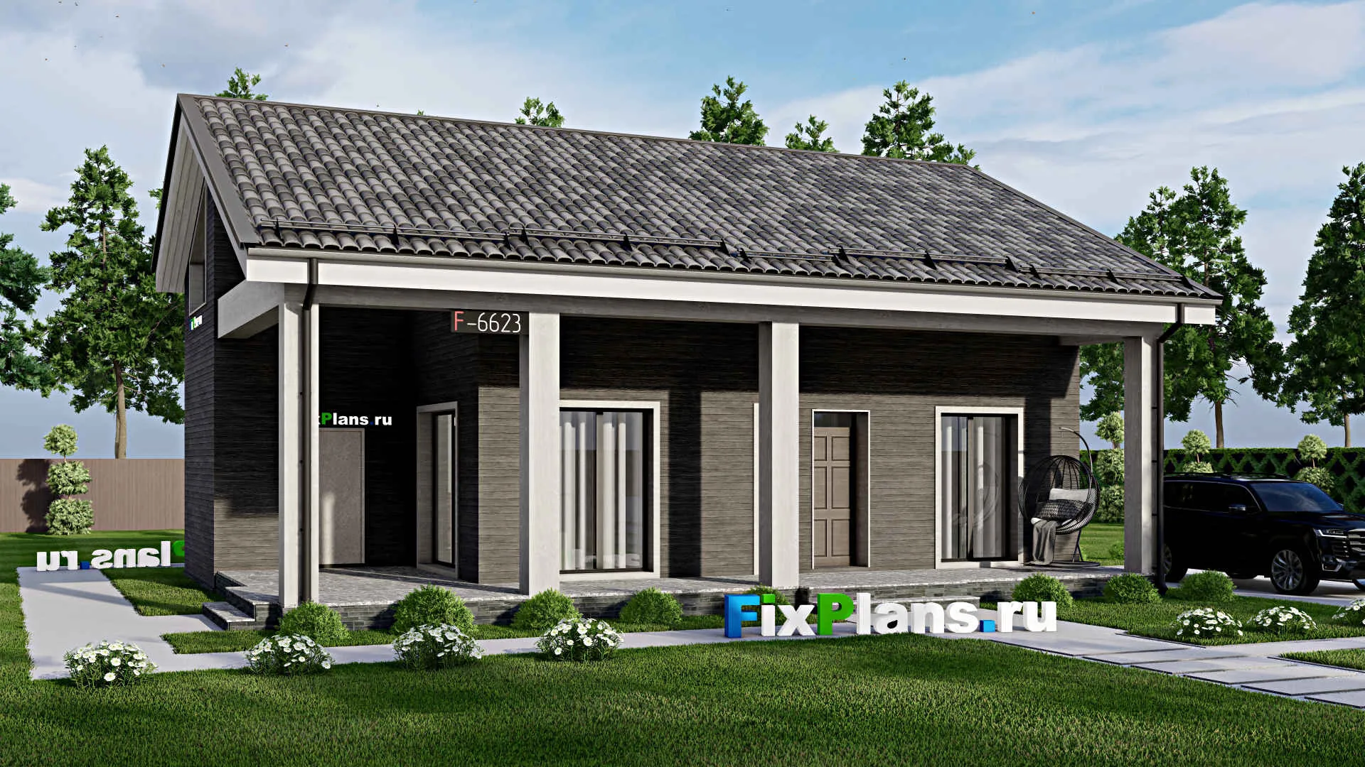 F-6623 - Проект дома с мансардой 11 на 14, площадью 180 м² с террасой и 3 спальнями