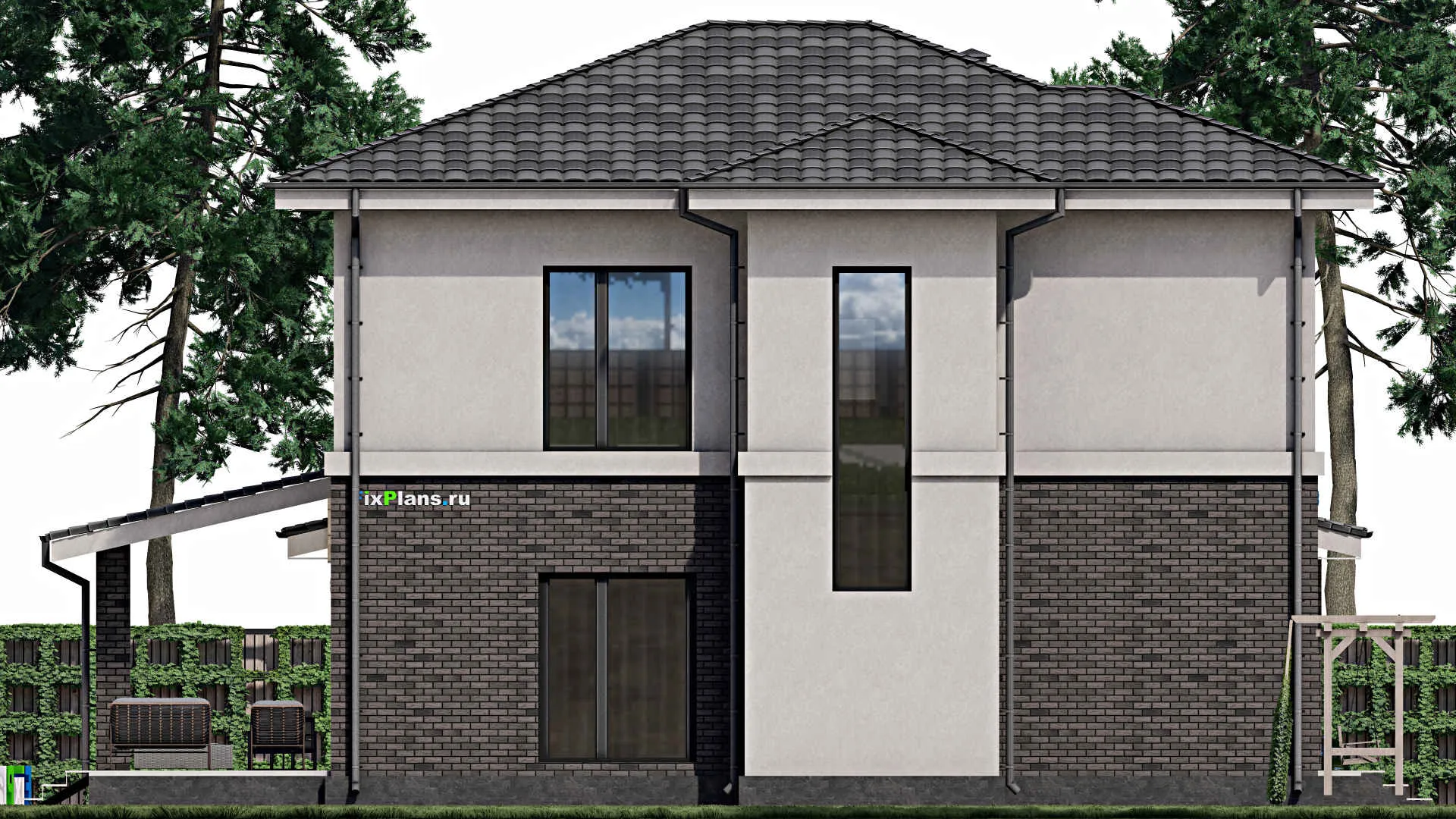 F-0584 - Проект двухэтажного дома 13 на 17, площадью 230 м² с террасой и 5 спальнями