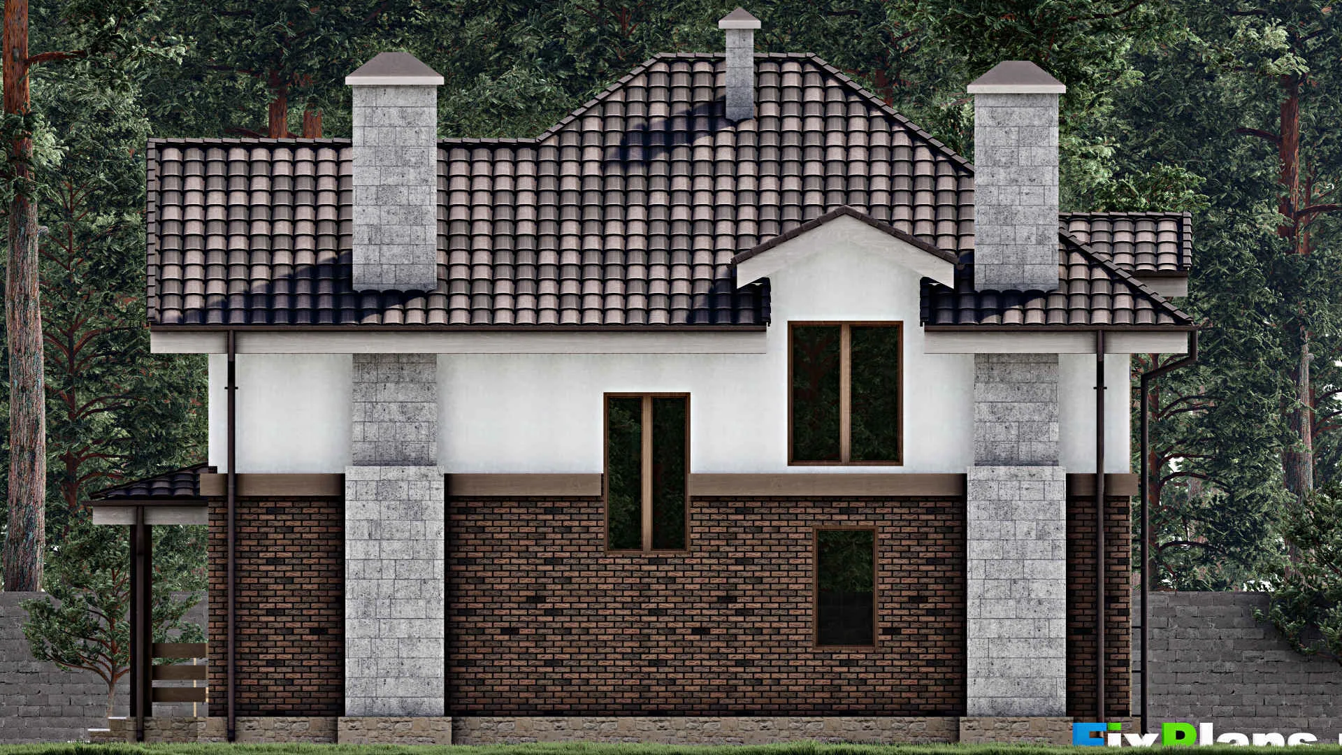 F-0557 - Проект дома с мансардой 12 на 13, площадью 210 м² с террасой, балконом и 3 спальнями