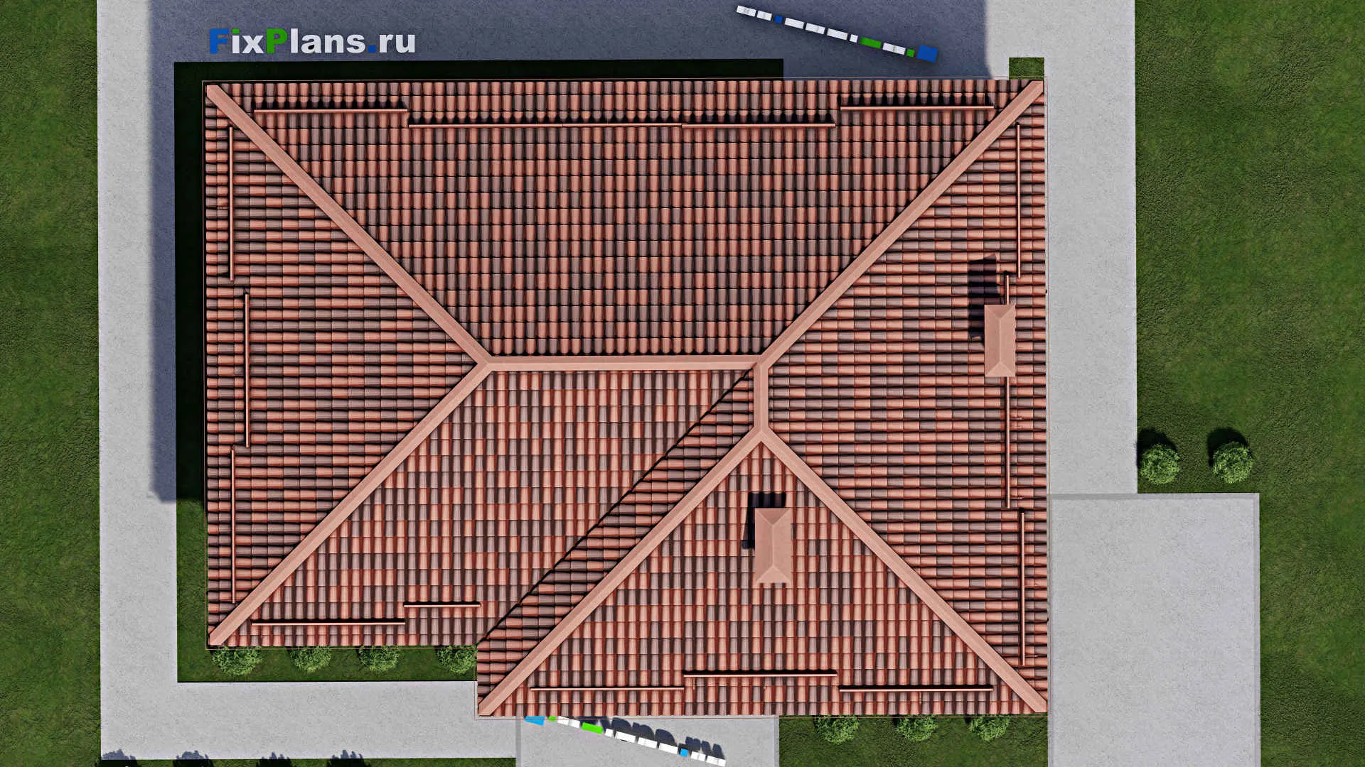 F-8432 - План одноэтажного дома 12 на 15, площадью 140 м² с террасой и 3 спальнями