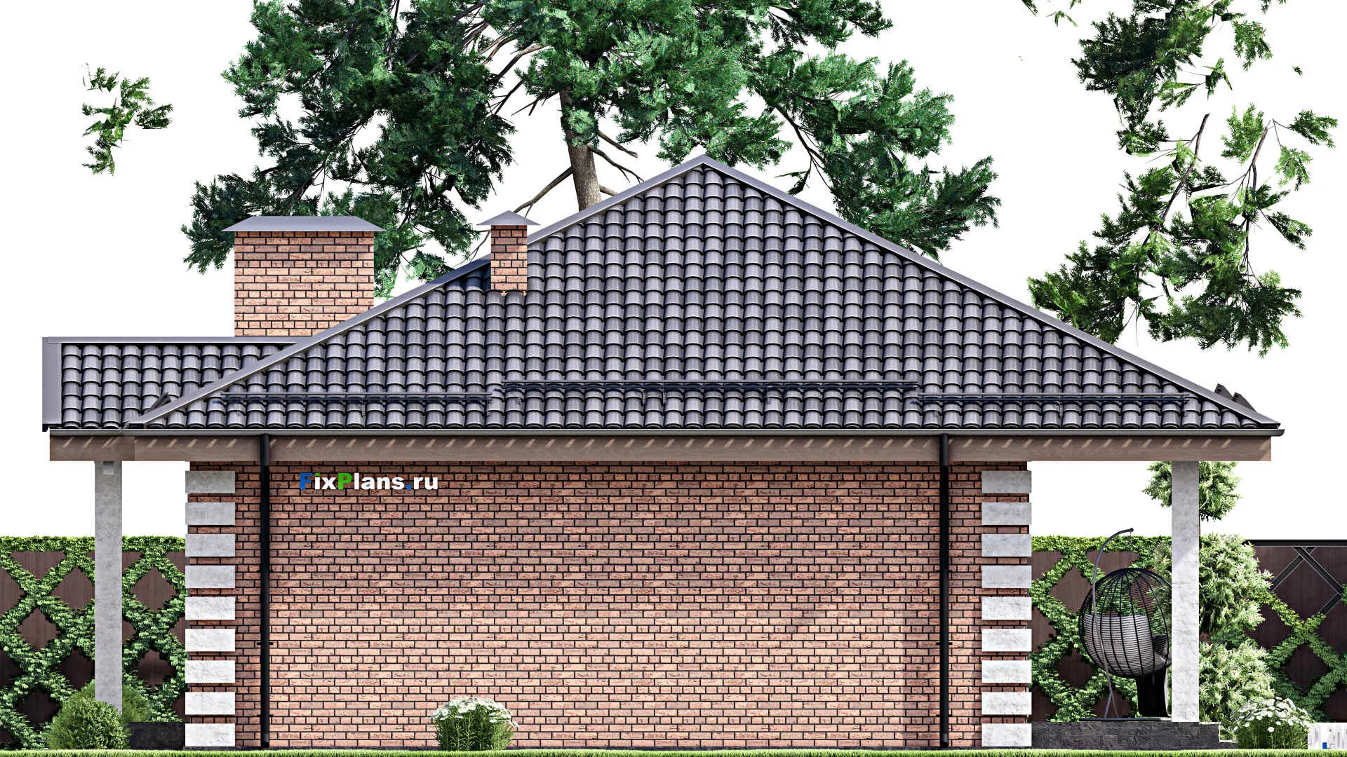 F-13886 - Проект одноэтажного дома 13 на 14, площадью 110 м² с террасой и 3 спальнями