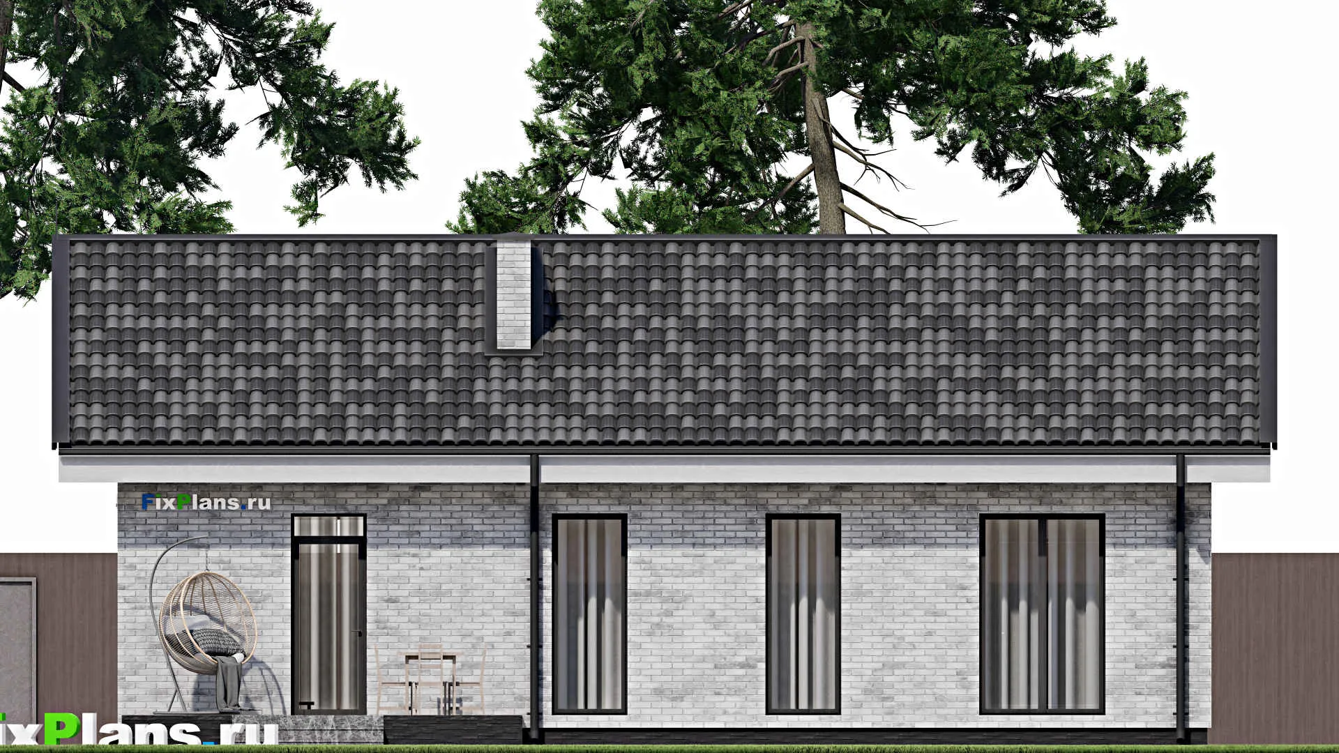 F-1214 - Проект одноэтажного дома 9 на 13, площадью 110 м² с террасой и 3 спальнями