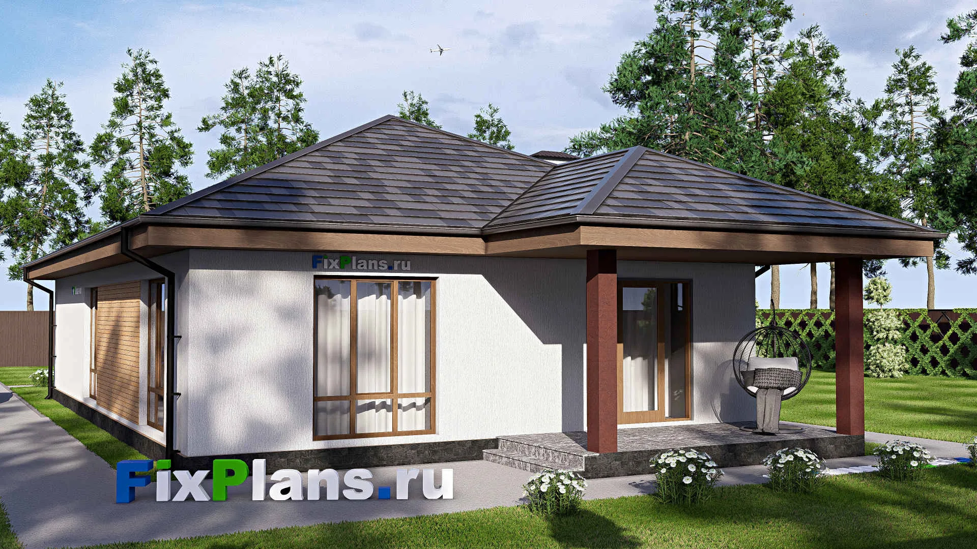 F-18080 - План одноэтажного дома 10 на 20, площадью 140 м² с террасой и 3 спальнями