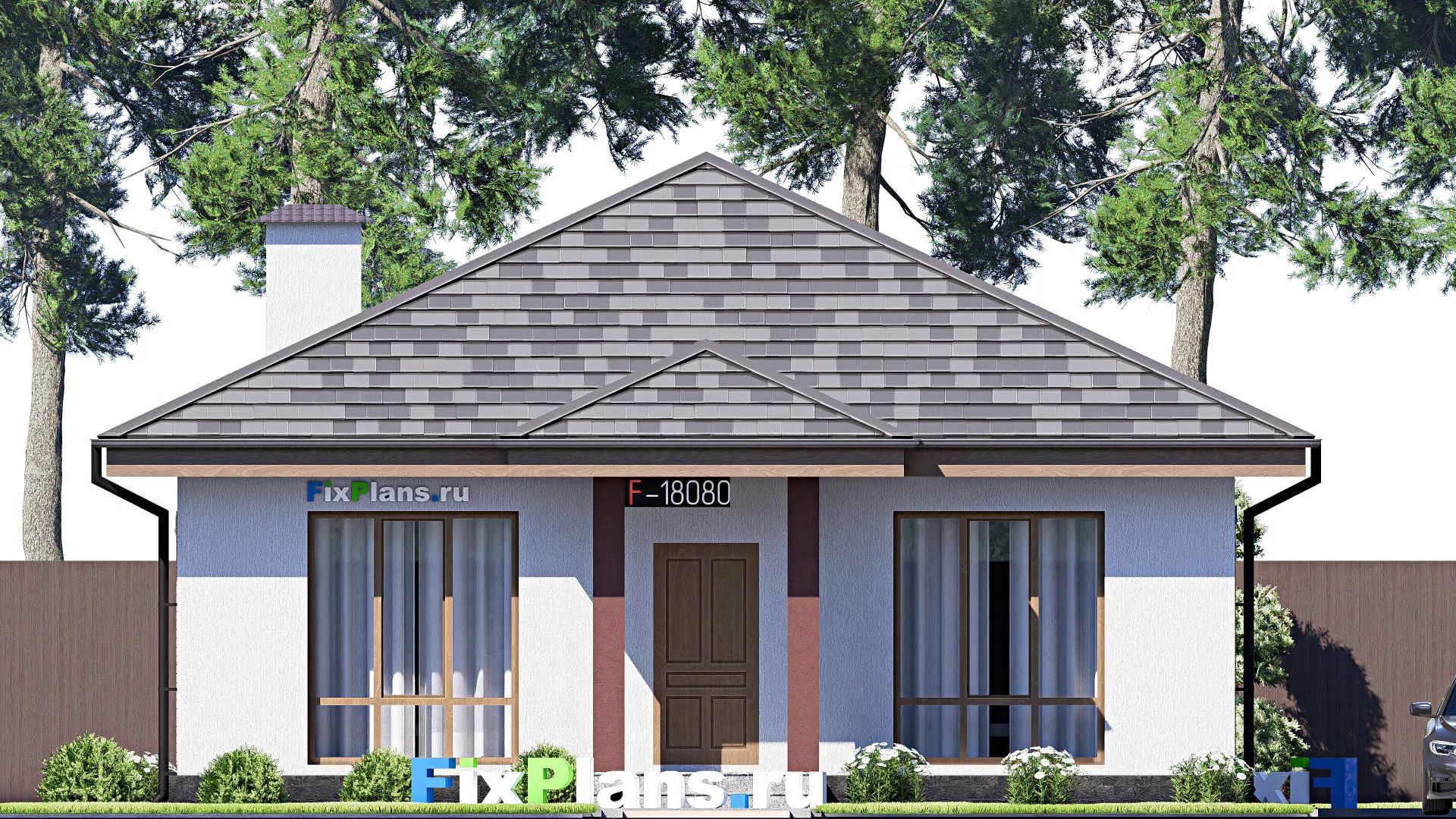 F-18080 - План одноэтажного дома 10 на 20, площадью 140 м² с террасой и 3 спальнями