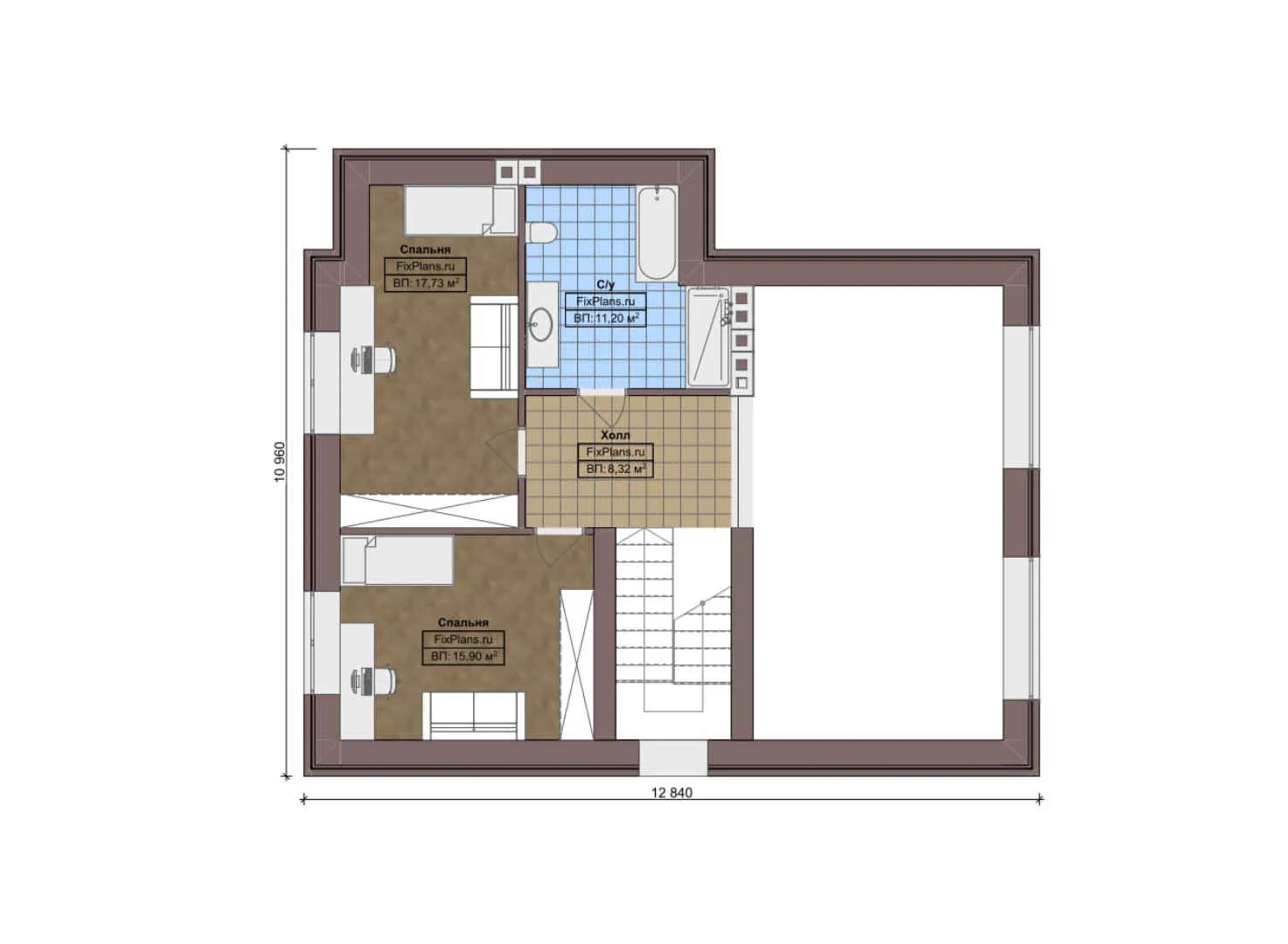 F-2834 - Планы дома с мансардой 11 на 13, площадью 150 м² с 4 спальнями
