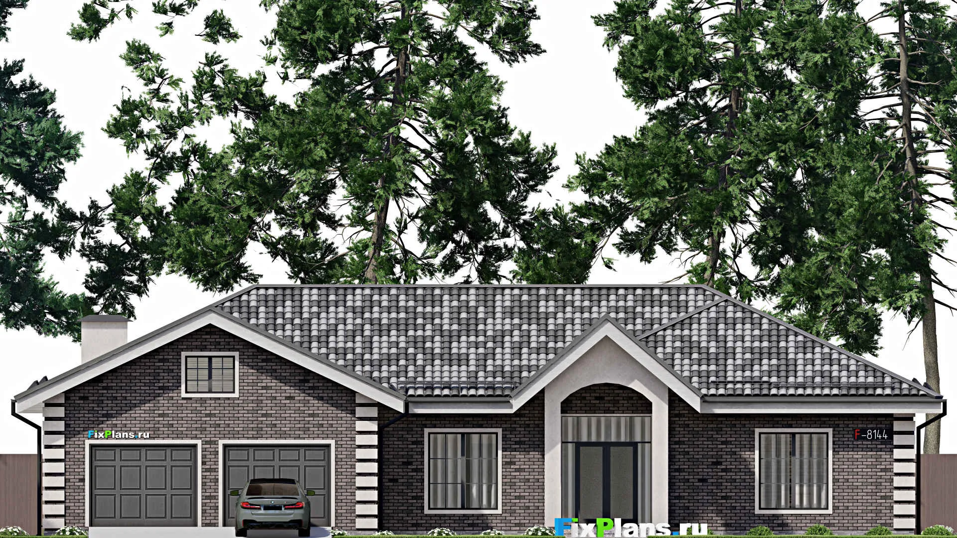 F-8144 - Проект одноэтажного дома 16 на 22, площадью 230 м² с баней, гаражом на 2 машины и 3 спальнями
