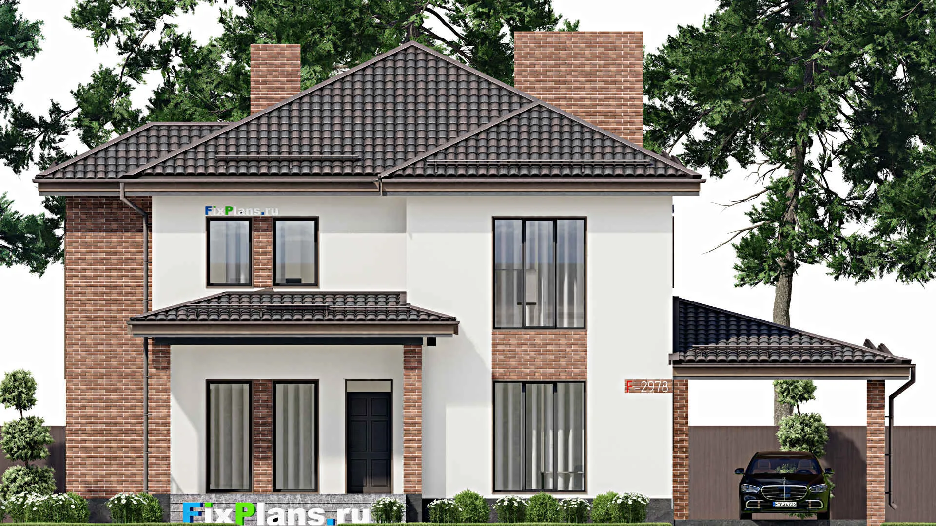 F-2978 - Проект двухэтажного дома 13 на 17, площадью 270 м² с террасой, балконом и 3 спальнями