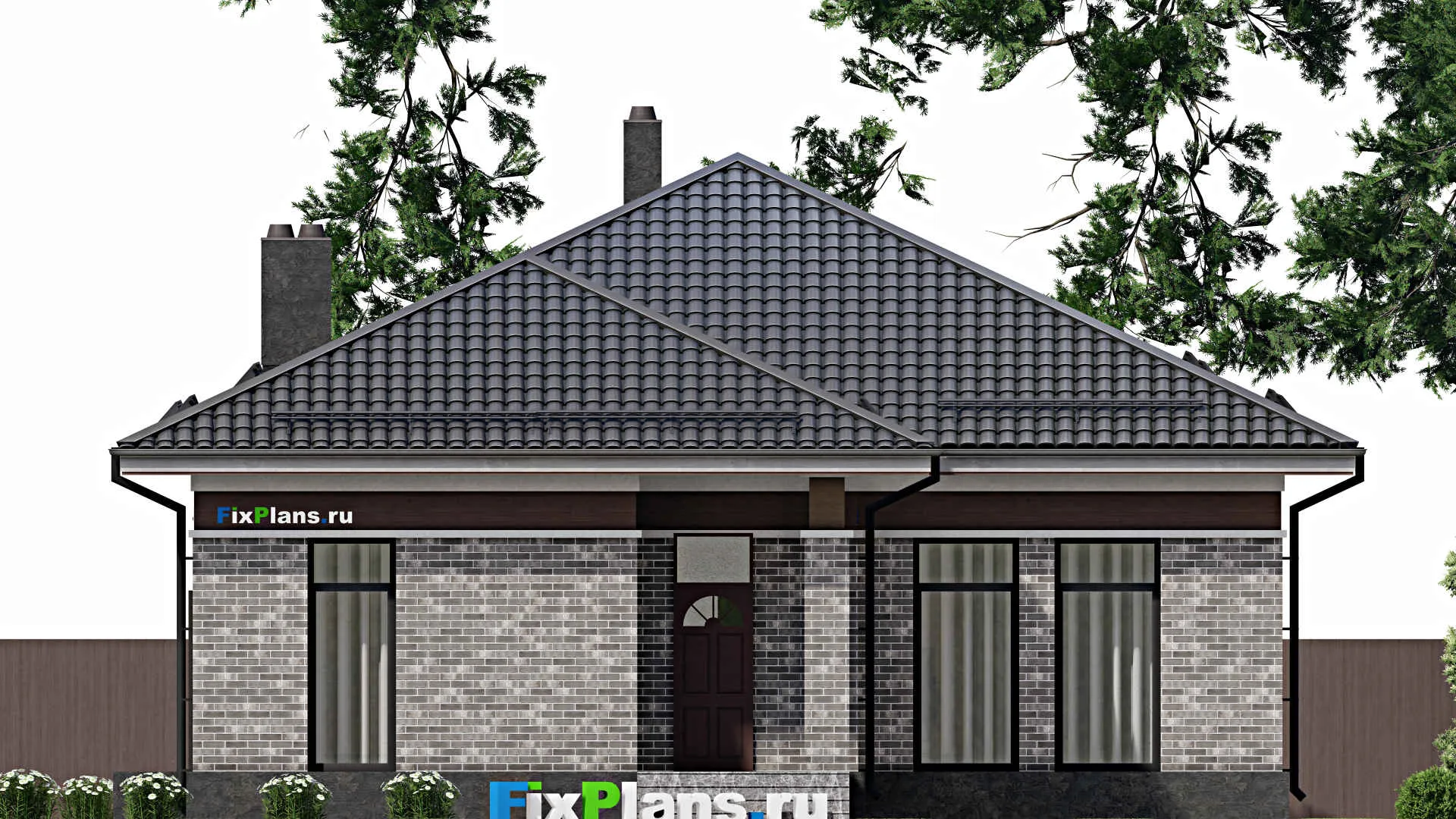 F-2042 - Проект одноэтажного дома 13 на 23, площадью 210 м² с террасой и 3 спальнями