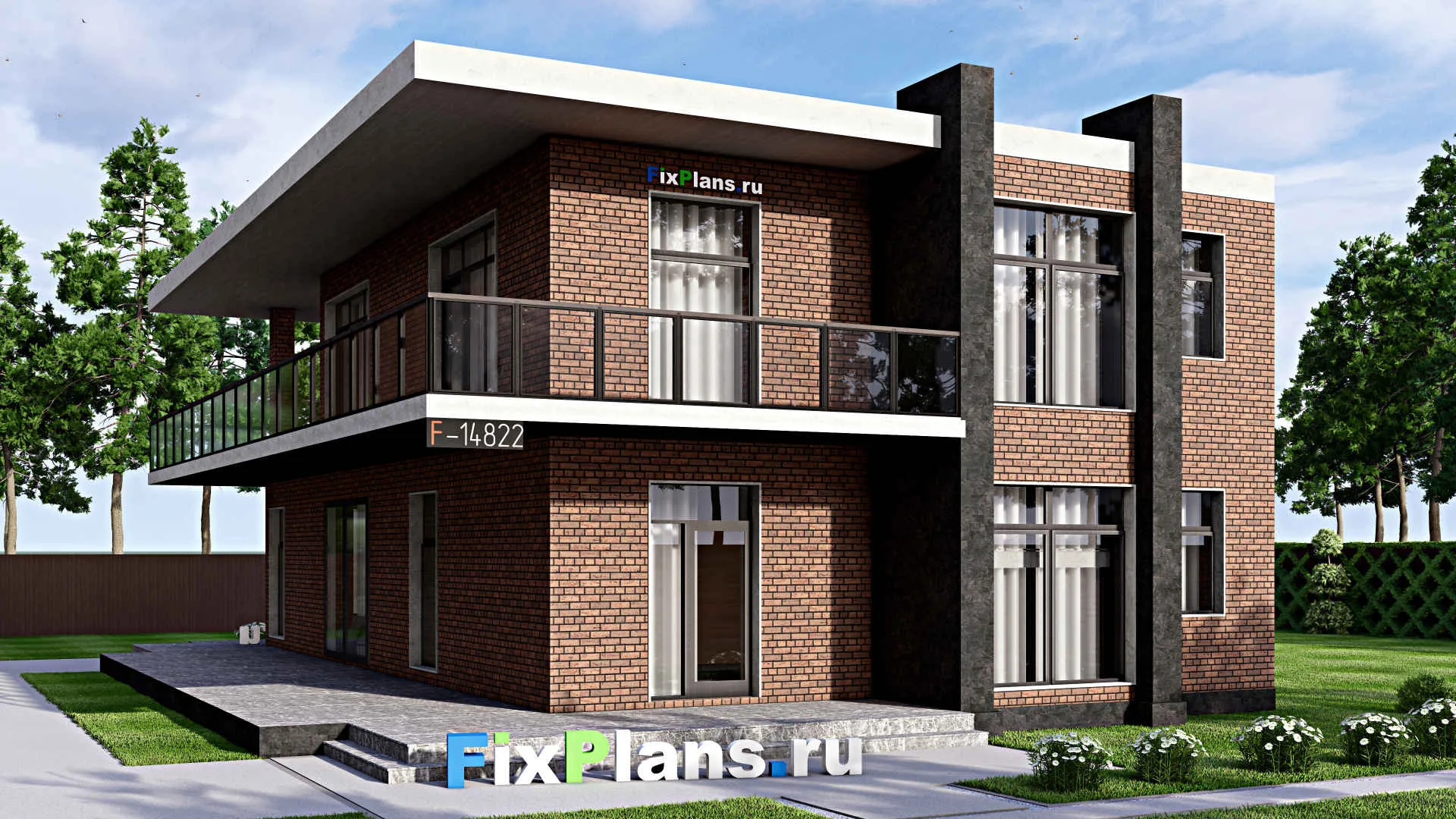 F-14822 - Проект двухэтажного дома 13 на 19, площадью 400 м² с террасой, балконом и 5 спальнями