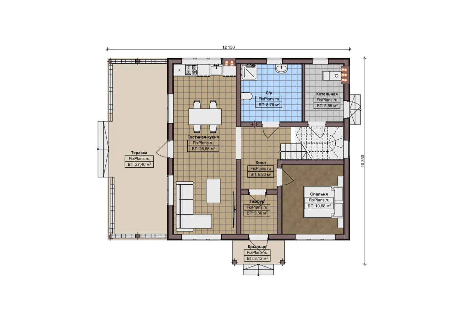 F-10232 - Планы дома с мансардой 11 на 13, площадью 170 м² с террасой, балконом и 4 спальнями