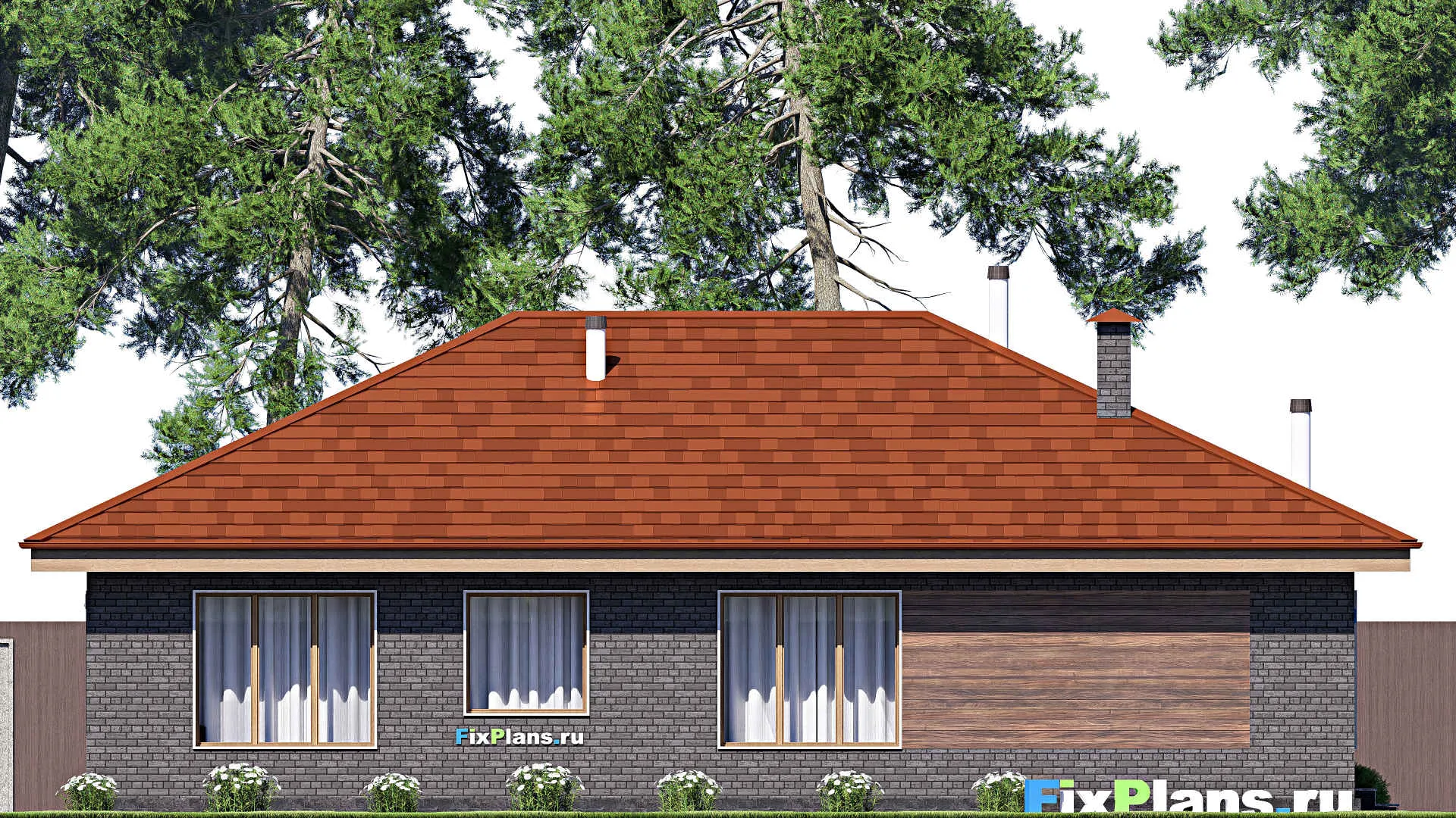 F-15173 - Проект одноэтажного дома 12 на 16, площадью 130 м² с 3 спальнями