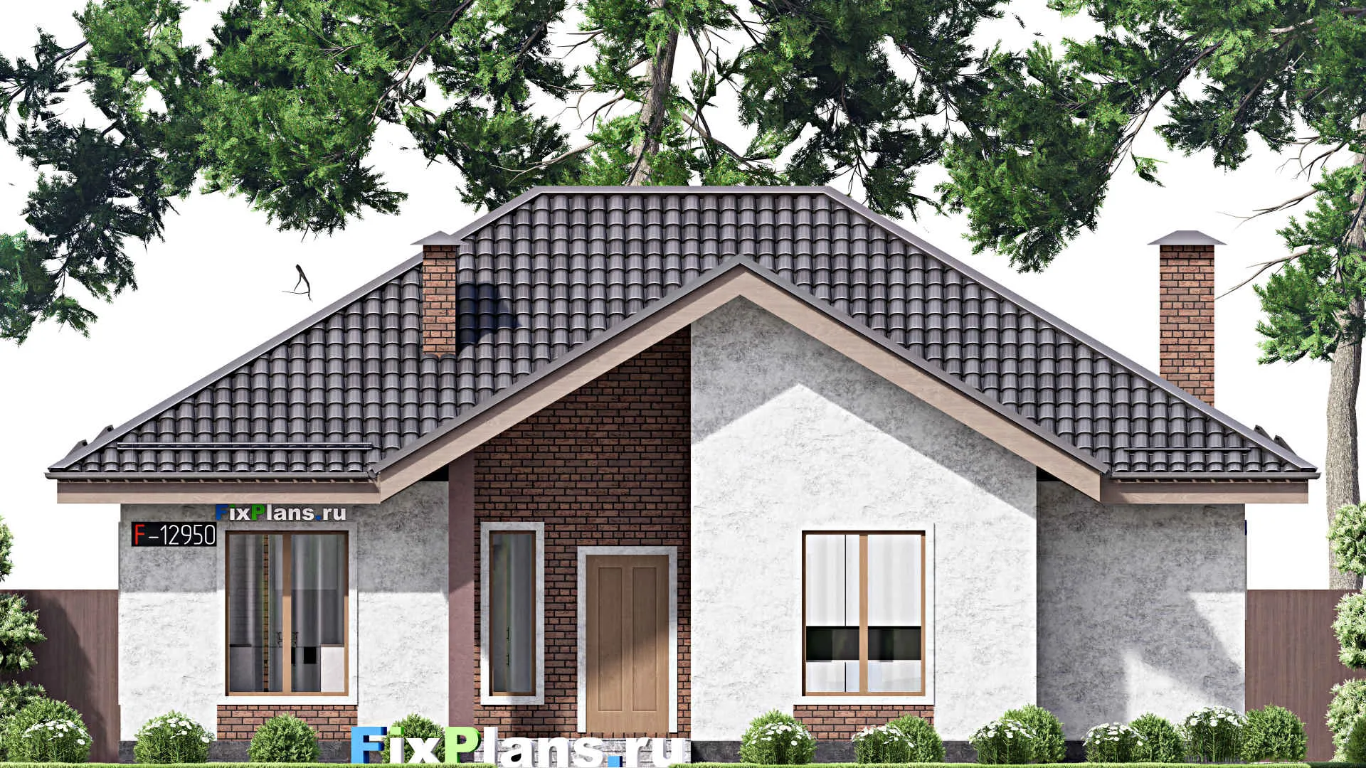F-12950 - Проект одноэтажного дома 12 на 14, площадью 120 м² с террасой и 3 спальнями