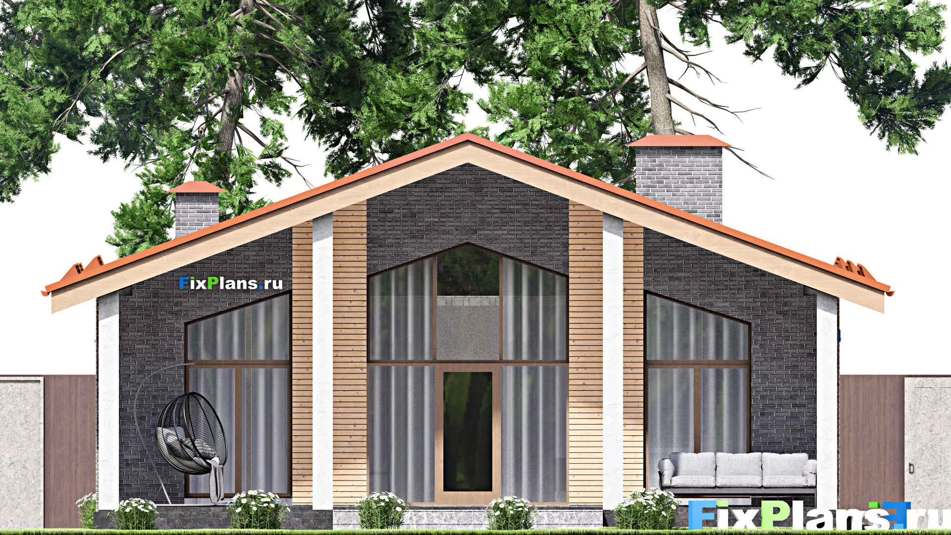 F-13706 - Проект одноэтажного дома 11 на 22, площадью 200 м² с террасой и 3 спальнями