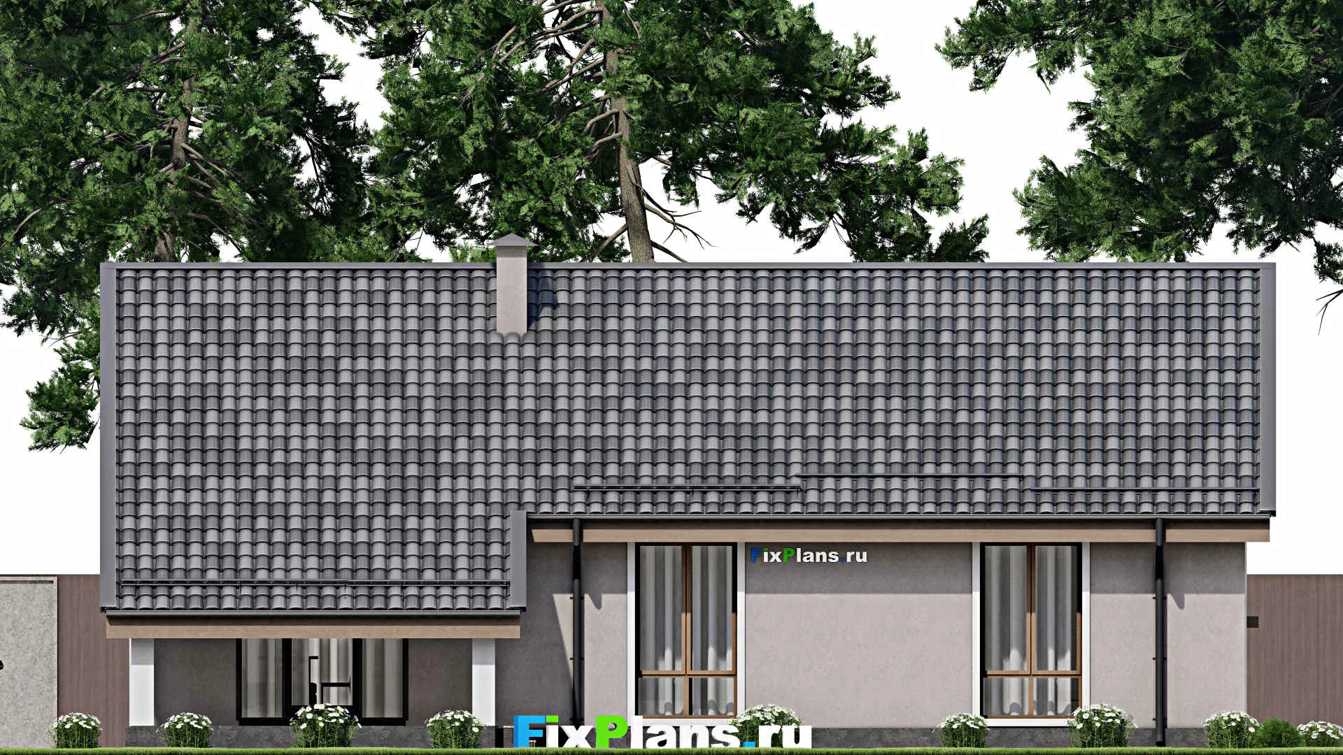 F-10016 - Проект одноэтажного дома 14 на 15, площадью 130 м² с террасой и 3 спальнями