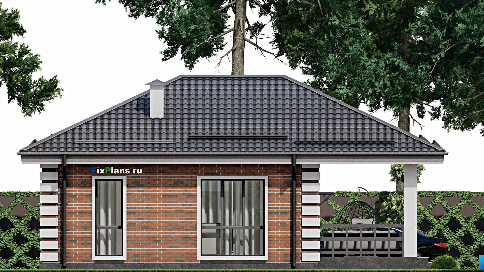 F-5579 - Проект бани 9 на 9, площадью 80 м² с комнатой отдыха, терассой и 2 санузлами