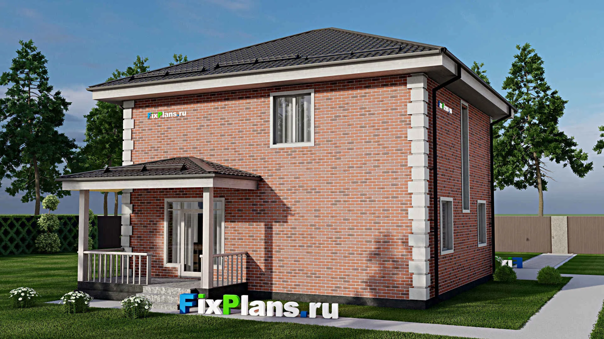 F-9719 - Проект двухэтажного дома 11 на 14, площадью 170 м² с террасой и 5 спальнями