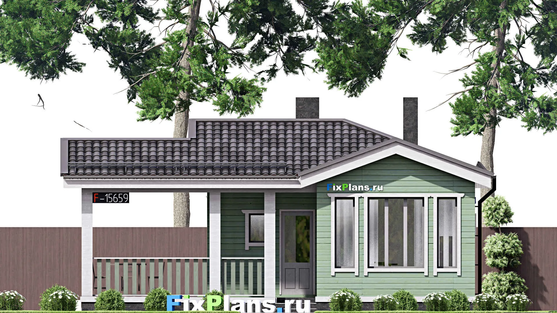 F-15659 - Проект бани 8 на 11, площадью 60 м² с комнатой отдыха, терассой и санузлом