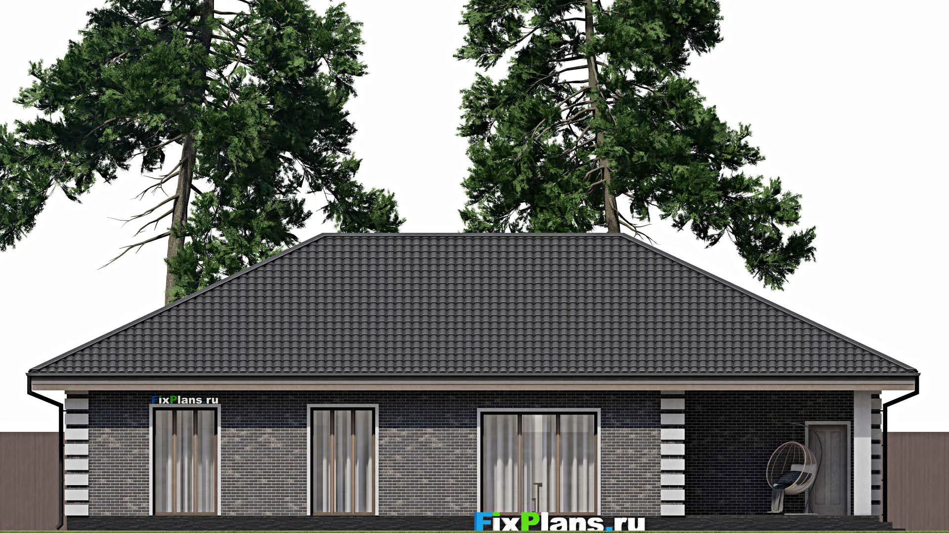 F-1844 - Проект одноэтажного дома 12 на 19, площадью 180 м² с террасой, гаражом на 1 машину и 2 спальнями