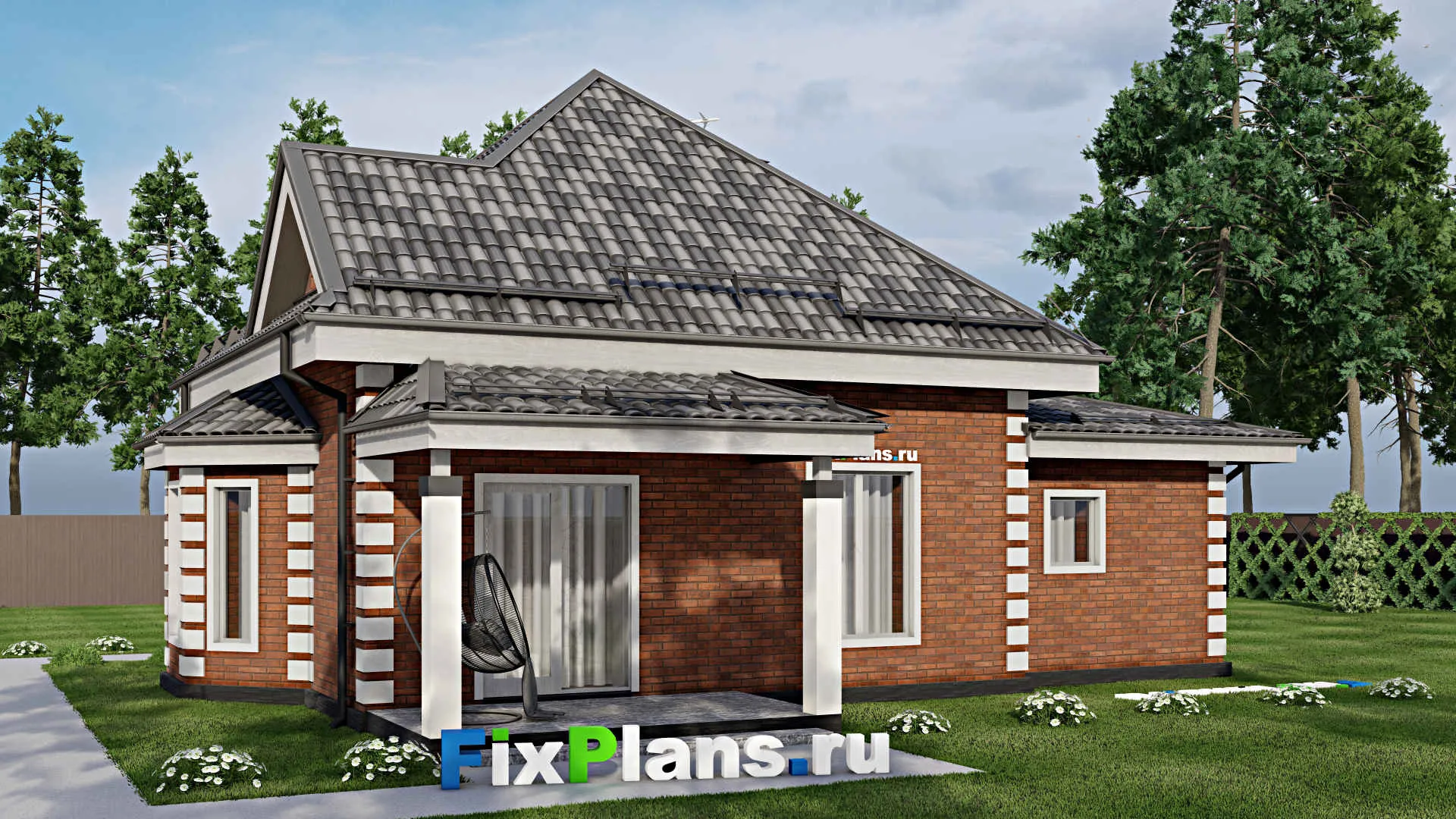 F-5282 - Планы дома с мансардой 13 на 14, площадью 150 м² с террасой, гаражом на 1 машину и 4 спальнями