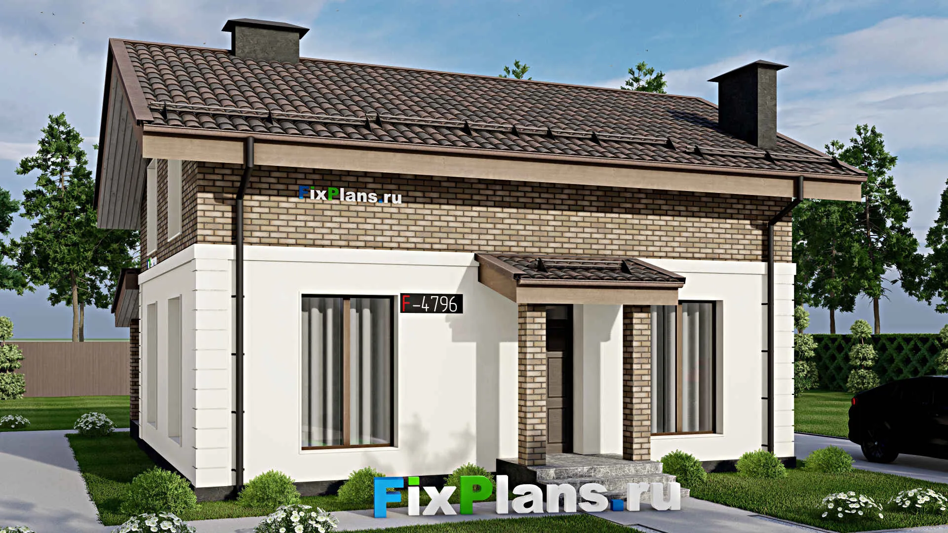 F-4796 - Проект дома с мансардой 9 на 11, площадью 140 м² с террасой и 3 спальнями